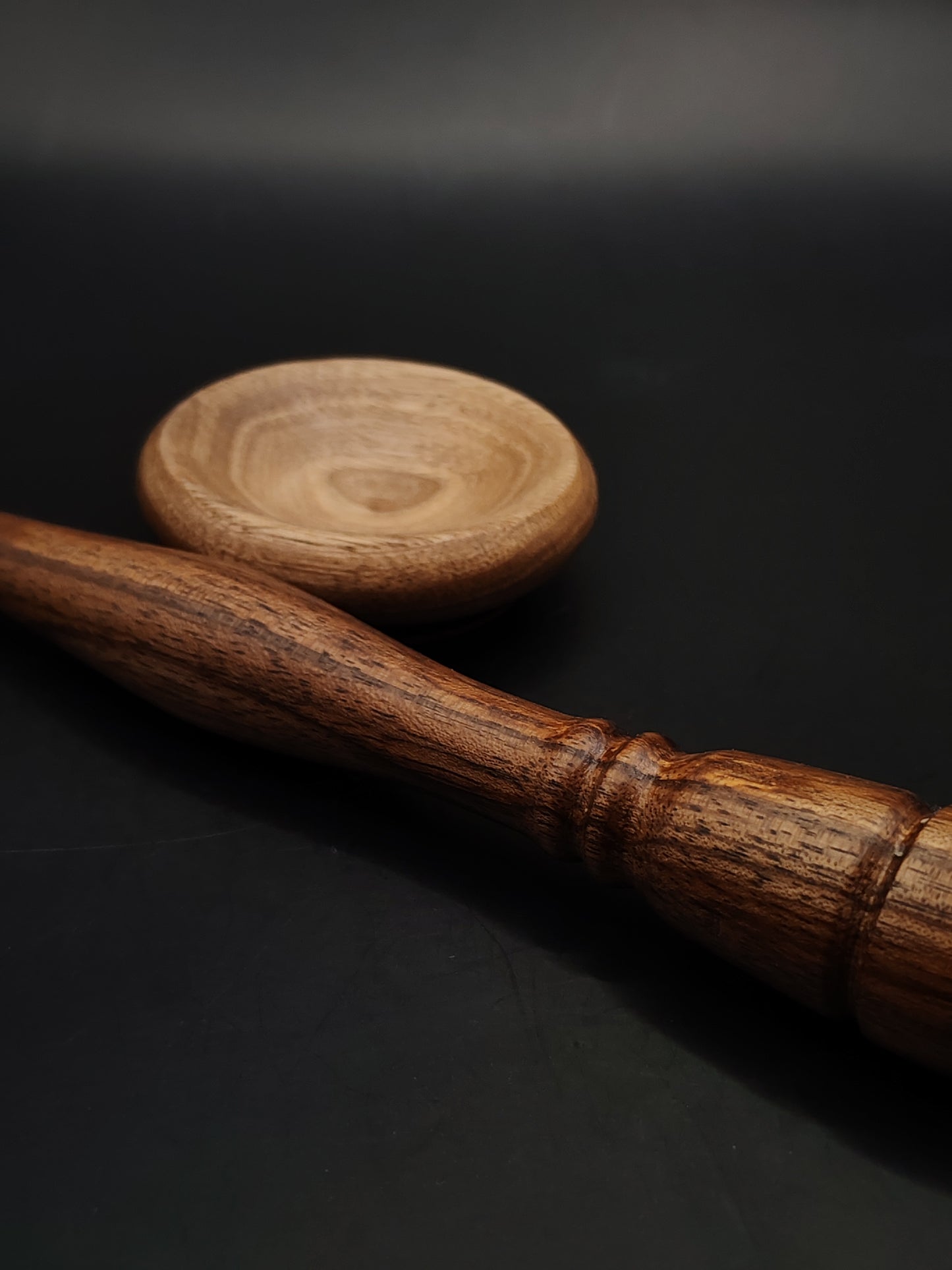 Support Spindle for Yarn Spinning – Artisan Walnut Wood | 23.5 cm (23 g) | Set with Walnut Support Bowl | Handcrafted by Kravelli