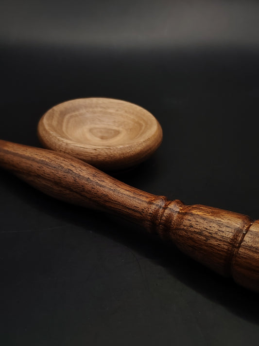 Support Spindle for Yarn Spinning – Artisan Walnut Wood | 23.5 cm (23 g) | Set with Walnut Support Bowl | Handcrafted by Kravelli