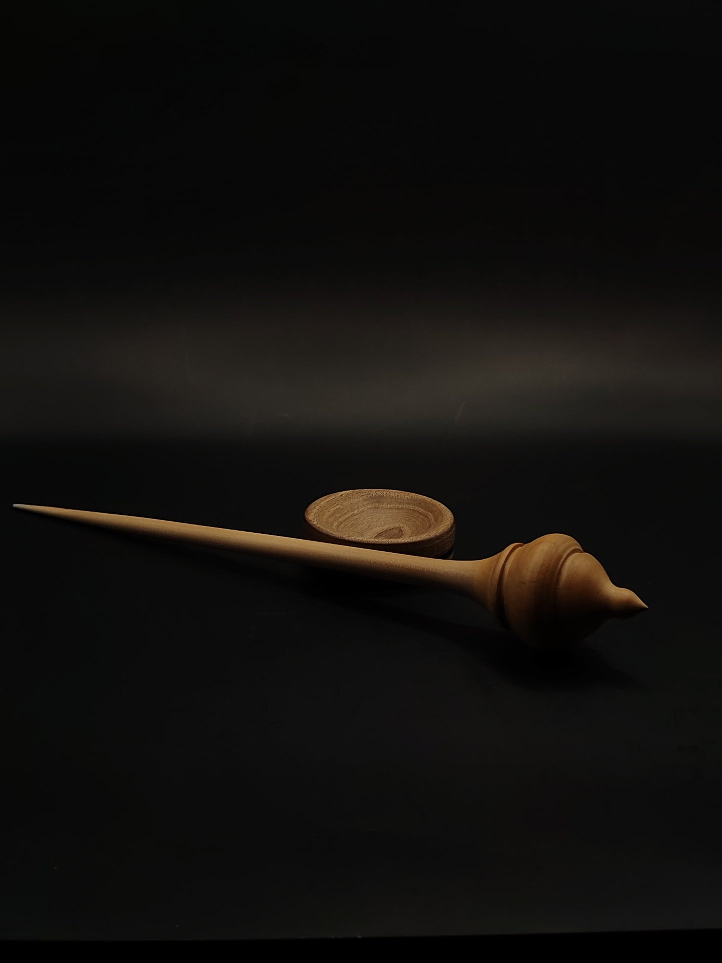 Support Spindle – Apple Shaft & Pear Whorl (27.5 cm / 10.8″, 25 g / 0.88 oz) + Walnut Spinning Bowl | Artisan Handmade by Kravelli