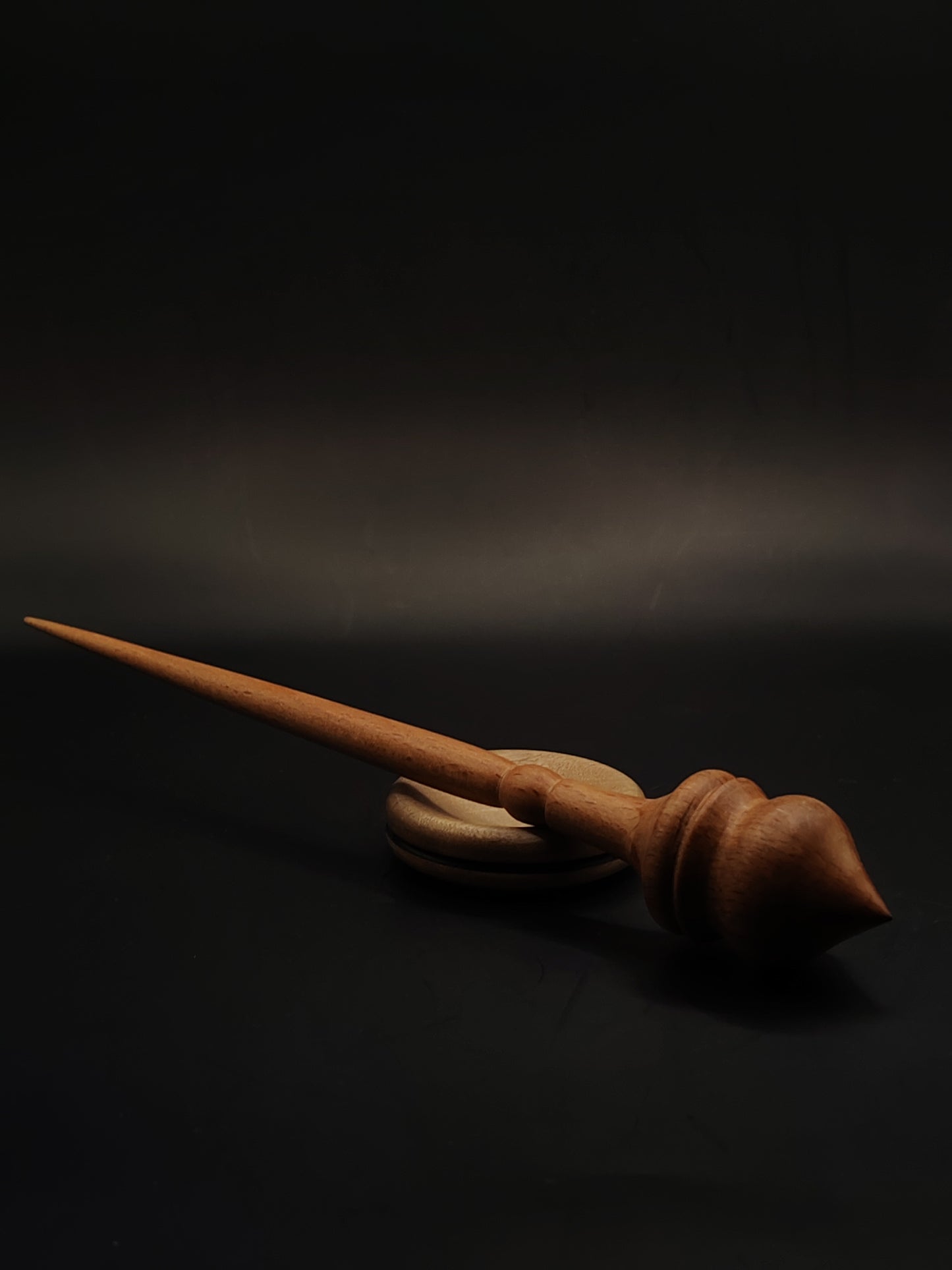 Support Spindle – Red Beech Wood (24.5 cm / 9.6″, 23 g / 0.81 oz) + Grey Spinning Bowl | Artisan Handmade by Kravelli