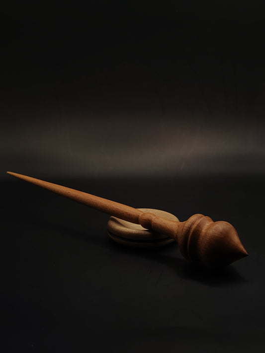 Support Spindle – Red Beech Wood (24.5 cm / 9.6″, 23 g / 0.81 oz) + Grey Spinning Bowl | Artisan Handmade by Kravelli