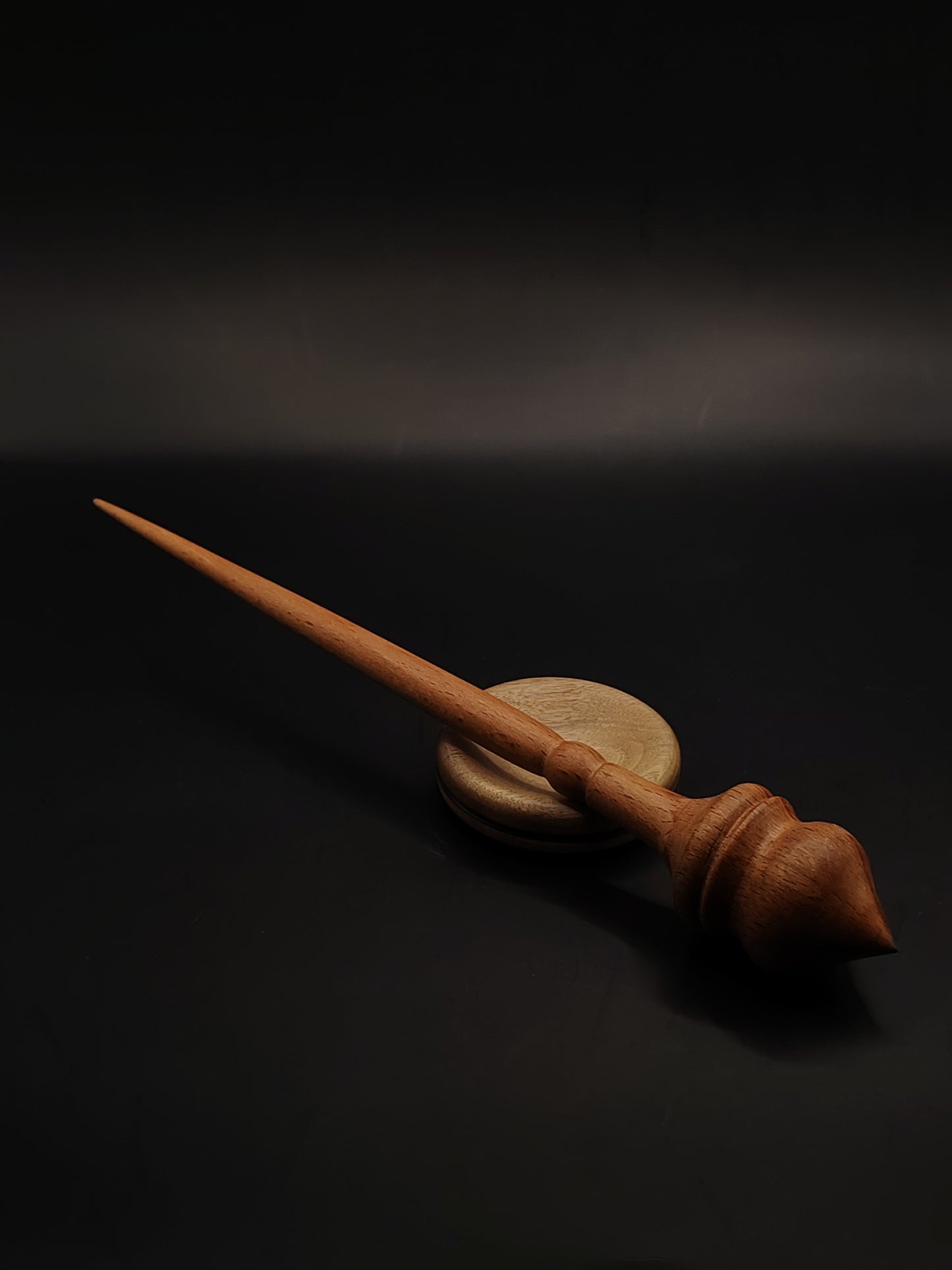 Support Spindle – Red Beech Wood (24.5 cm / 9.6″, 23 g / 0.81 oz) + Grey Spinning Bowl | Artisan Handmade by Kravelli