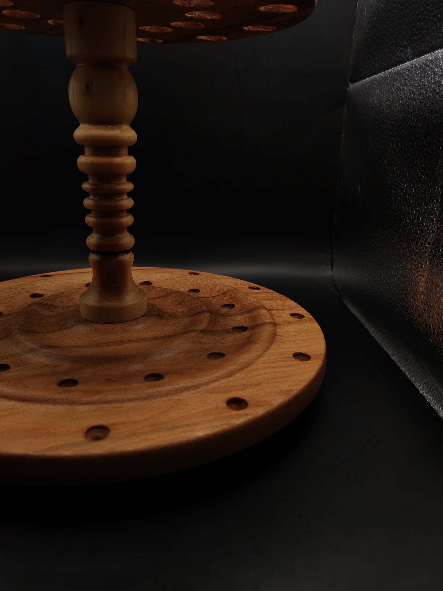 24-Spindle Stand – Steamed Beech, Walnut & Elm | Non-Rotating Organizer for Drop & Support Spindles | Kravelli Artisan Display