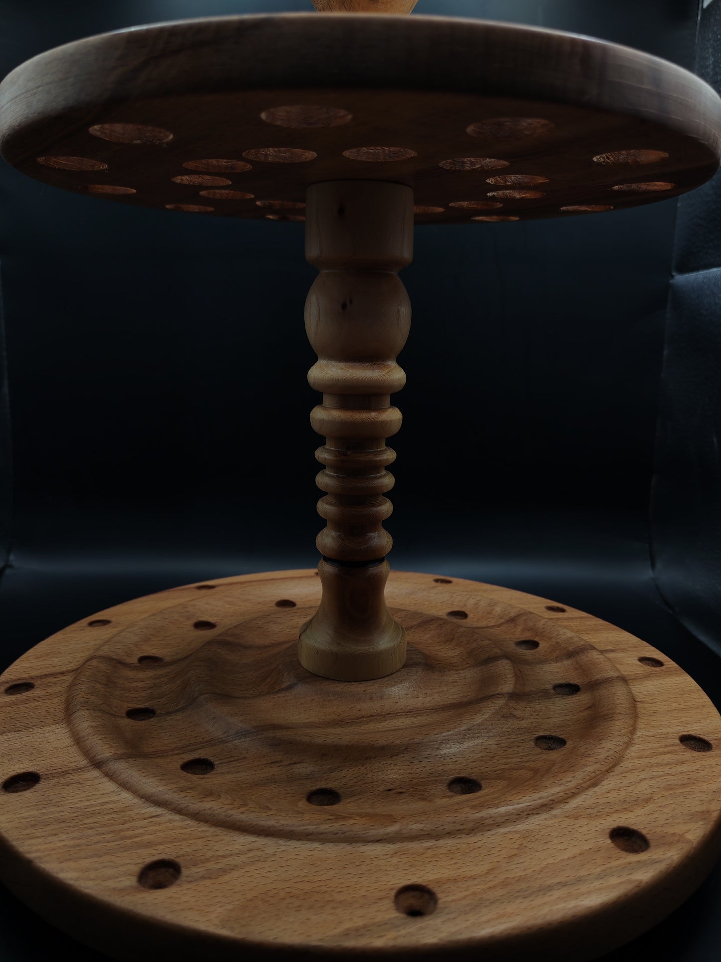 24-Spindle Stand – Steamed Beech, Walnut & Elm | Non-Rotating Organizer for Drop & Support Spindles | Kravelli Artisan Display