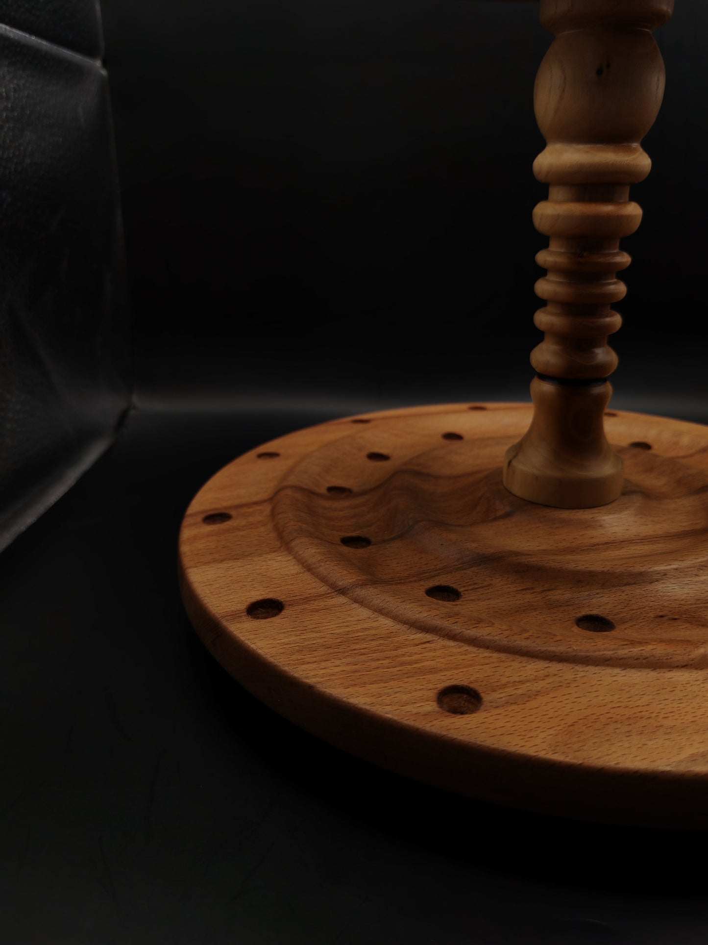 24-Spindle Stand – Steamed Beech, Walnut & Elm | Non-Rotating Organizer for Drop & Support Spindles | Kravelli Artisan Display