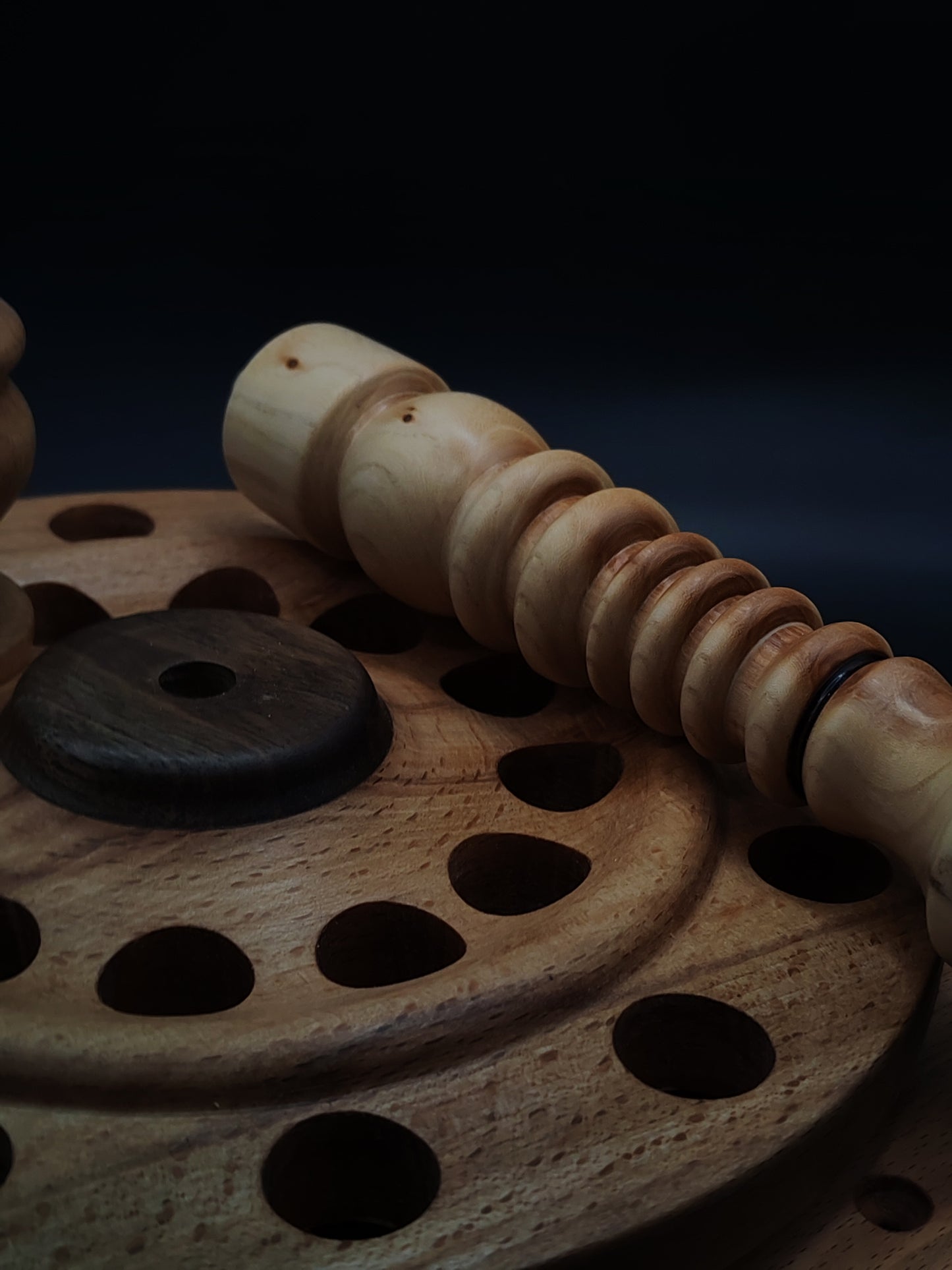 24-Spindle Stand – Steamed Beech, Walnut & Elm | Non-Rotating Organizer for Drop & Support Spindles | Kravelli Artisan Display