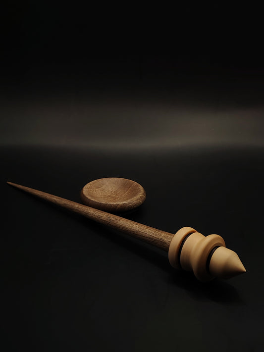 Support Spindle Set: Apple Whorl & Walnut Shaft (26 cm / 10.24 in, 23 g / 0.81 oz) with Walnut Support Bowl