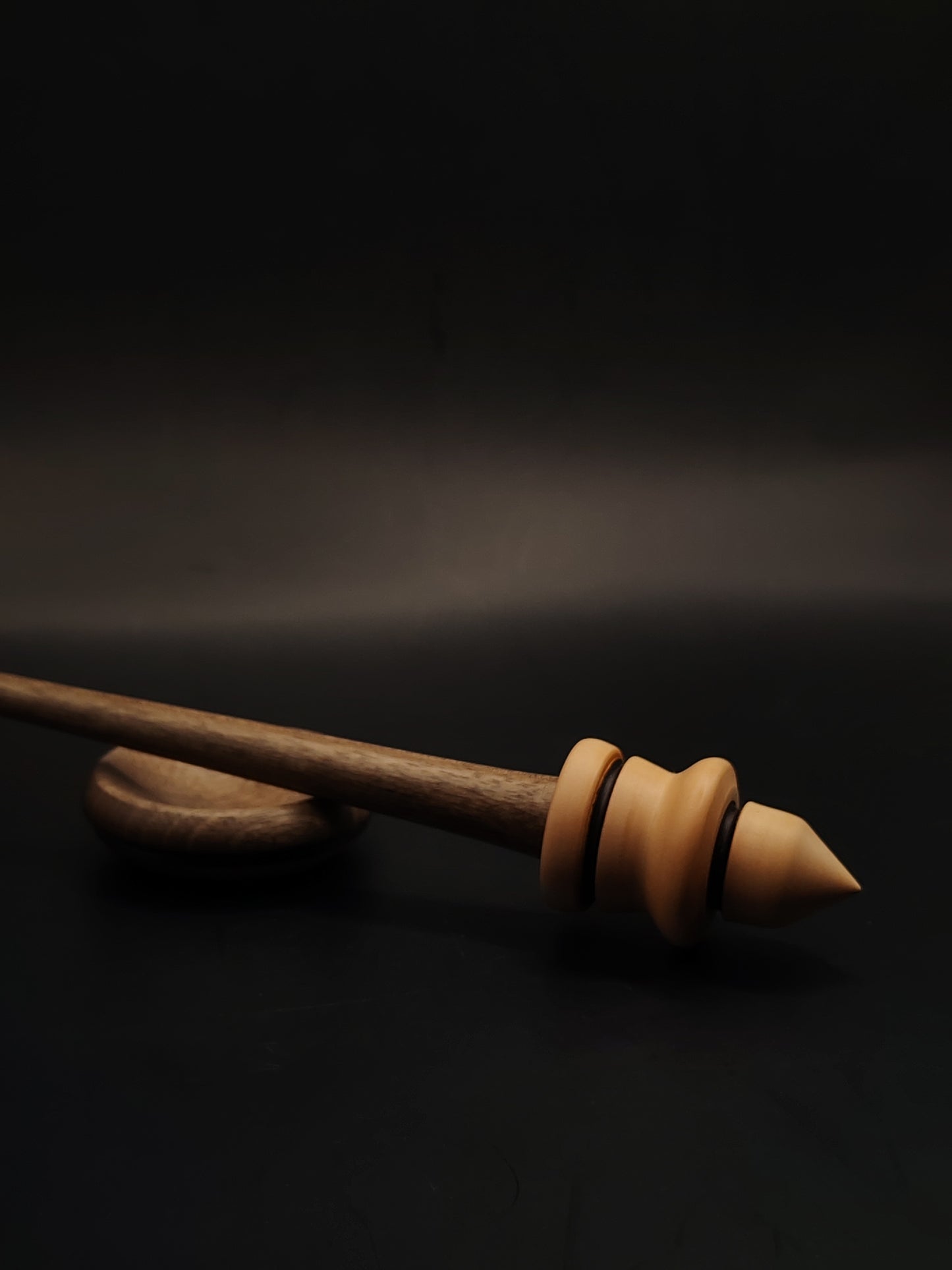 Support Spindle Set: Apple Whorl & Walnut Shaft (26 cm / 10.24 in, 23 g / 0.81 oz) with Walnut Support Bowl