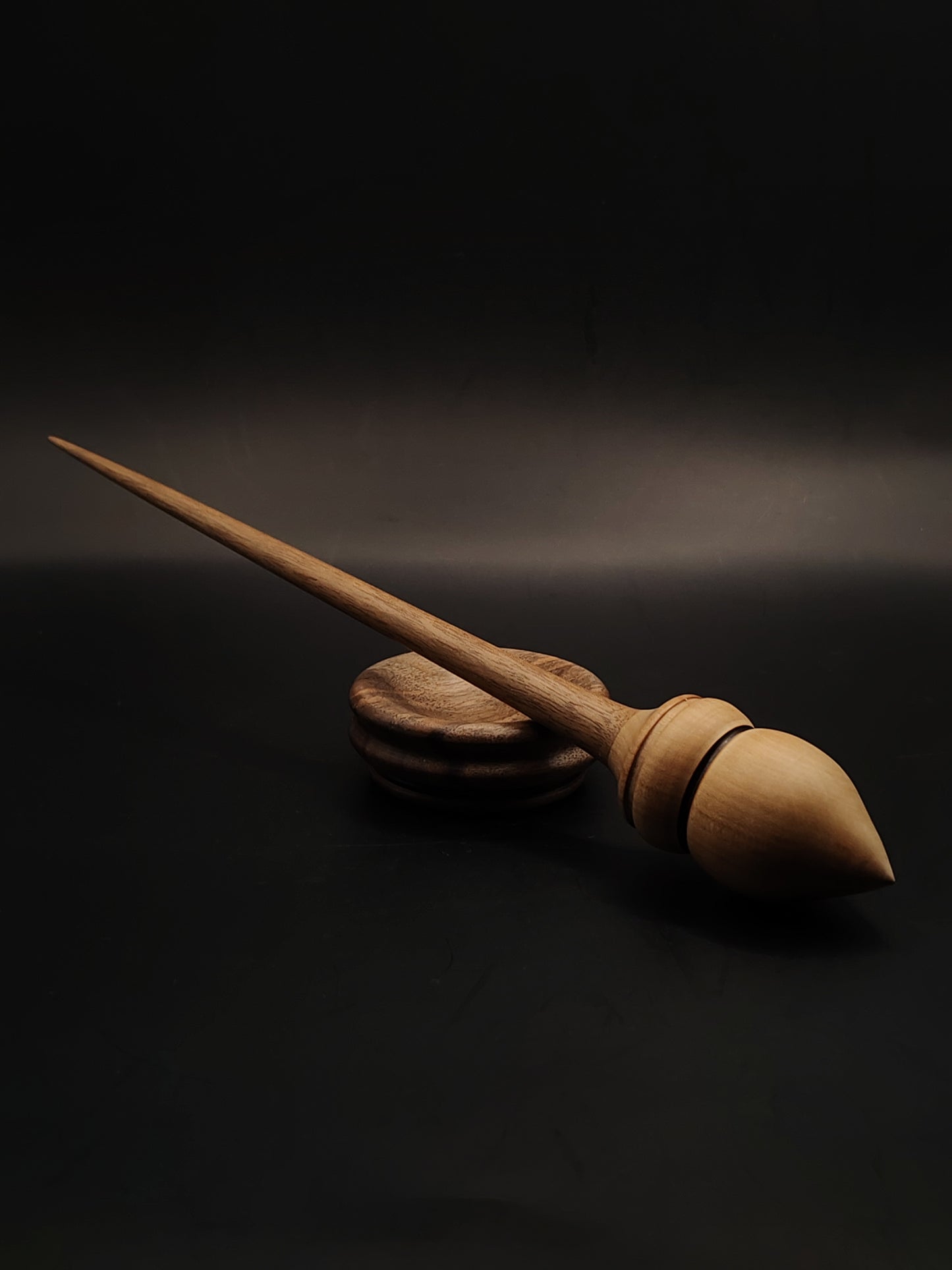 Support Spindle Set: Oak Whorl & Walnut Shaft (28 cm / 11.02 in, 33 g / 1.16 oz) with Walnut Support Bowl