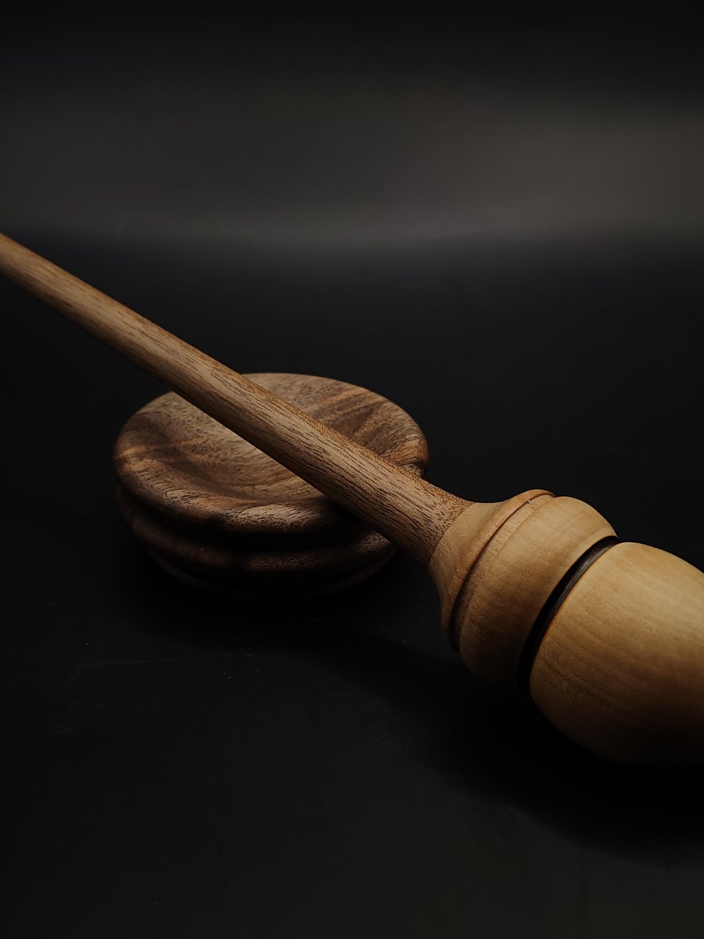 Support Spindle Set: Oak Whorl & Walnut Shaft (28 cm / 11.02 in, 33 g / 1.16 oz) with Walnut Support Bowl