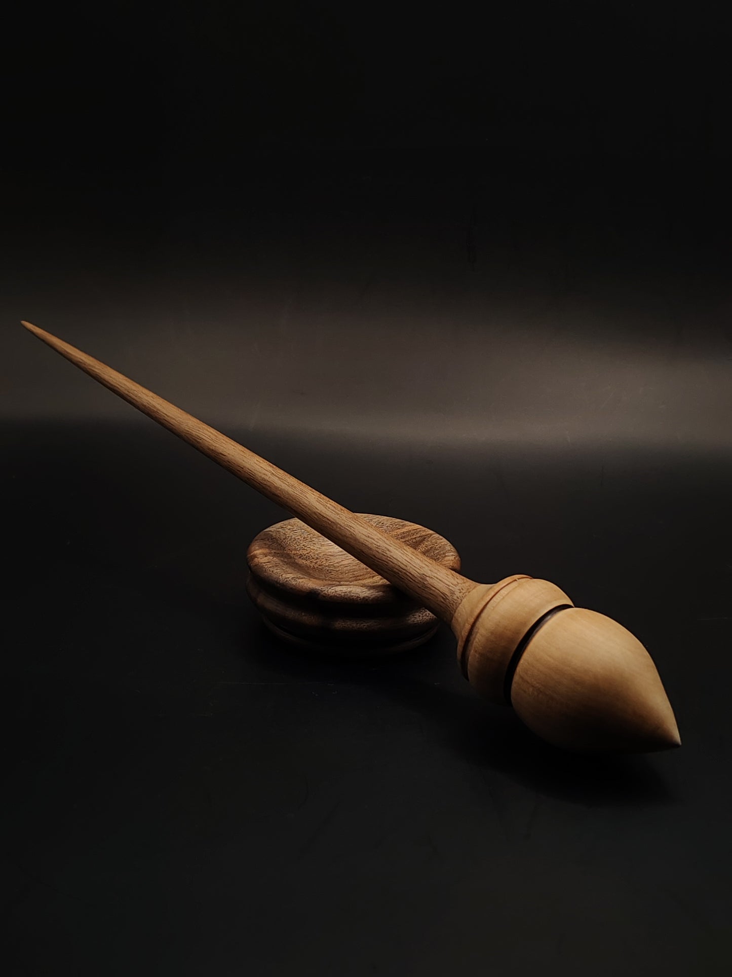 Support Spindle Set: Oak Whorl & Walnut Shaft (28 cm / 11.02 in, 33 g / 1.16 oz) with Walnut Support Bowl