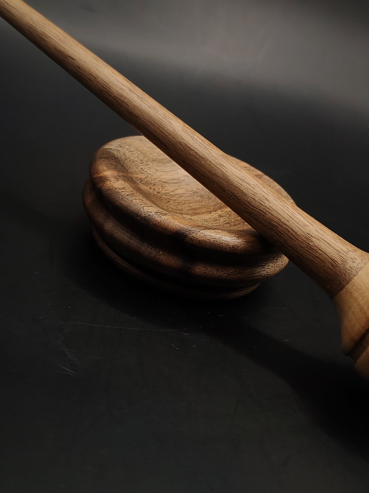 Support Spindle Set: Oak Whorl & Walnut Shaft (28 cm / 11.02 in, 33 g / 1.16 oz) with Walnut Support Bowl