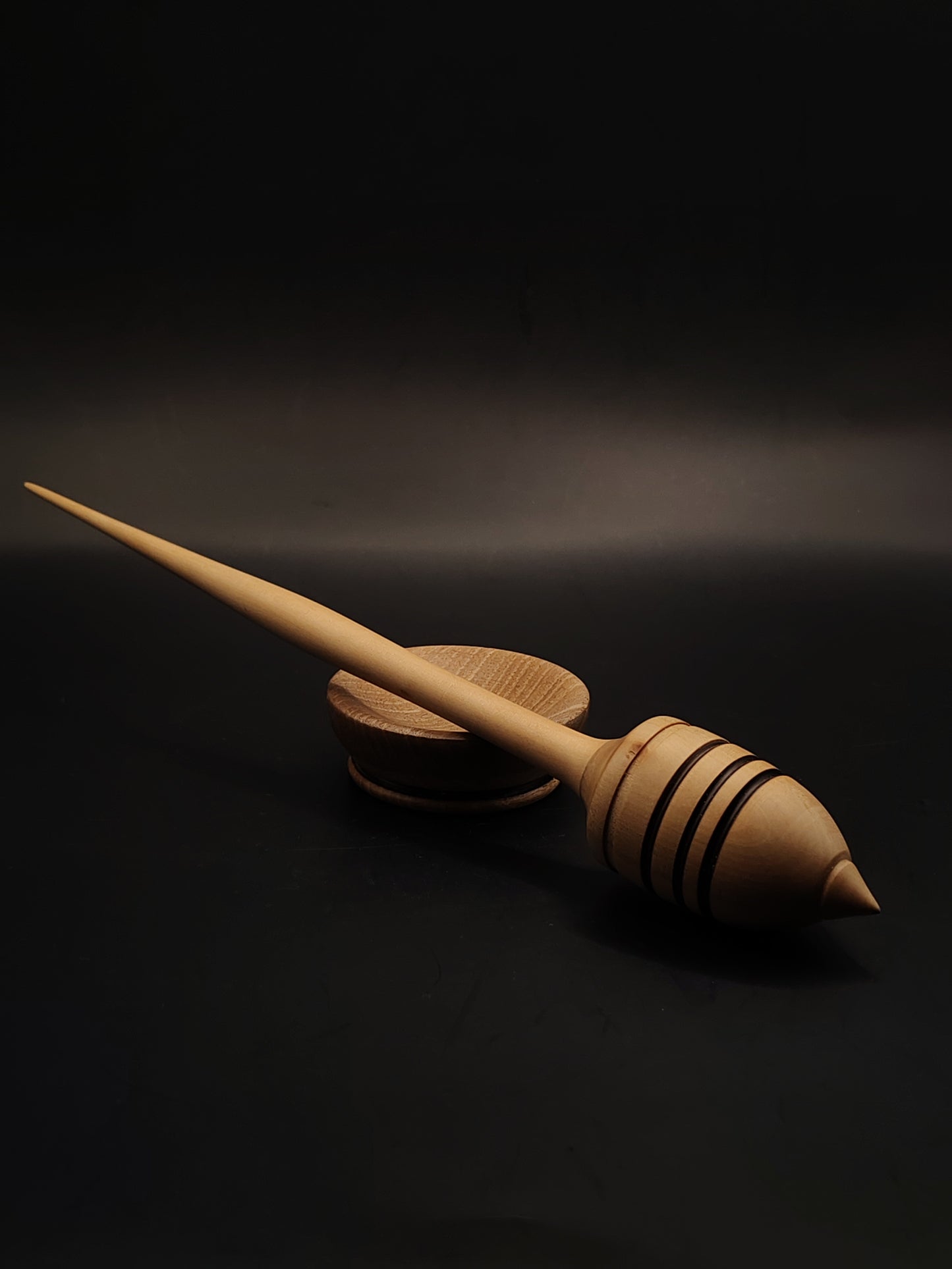 Support Spindle – Apple Wood (26 cm / 10.2″, 35 g / 1.23 oz) + Walnut Spinning Bowl | Artisan Handmade by Kravelli