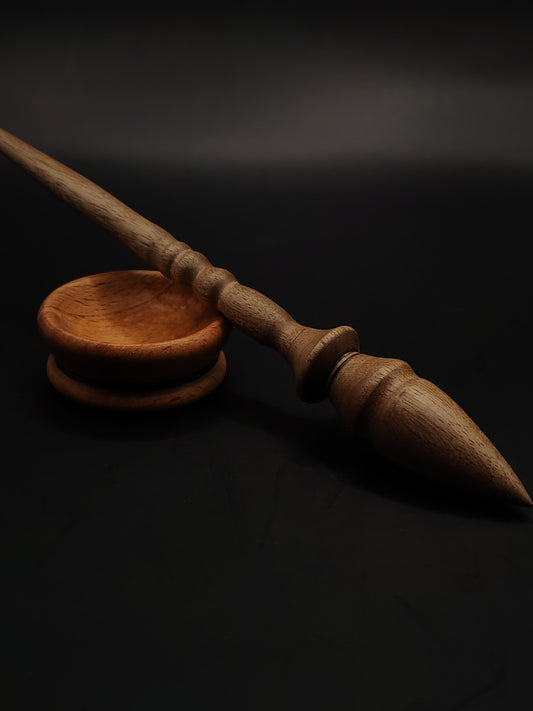 Artisan Support Spindle Set: Walnut Wood (26 cm / 10.24 in, 21 g / 0.74 oz) with Beech Support Bowl