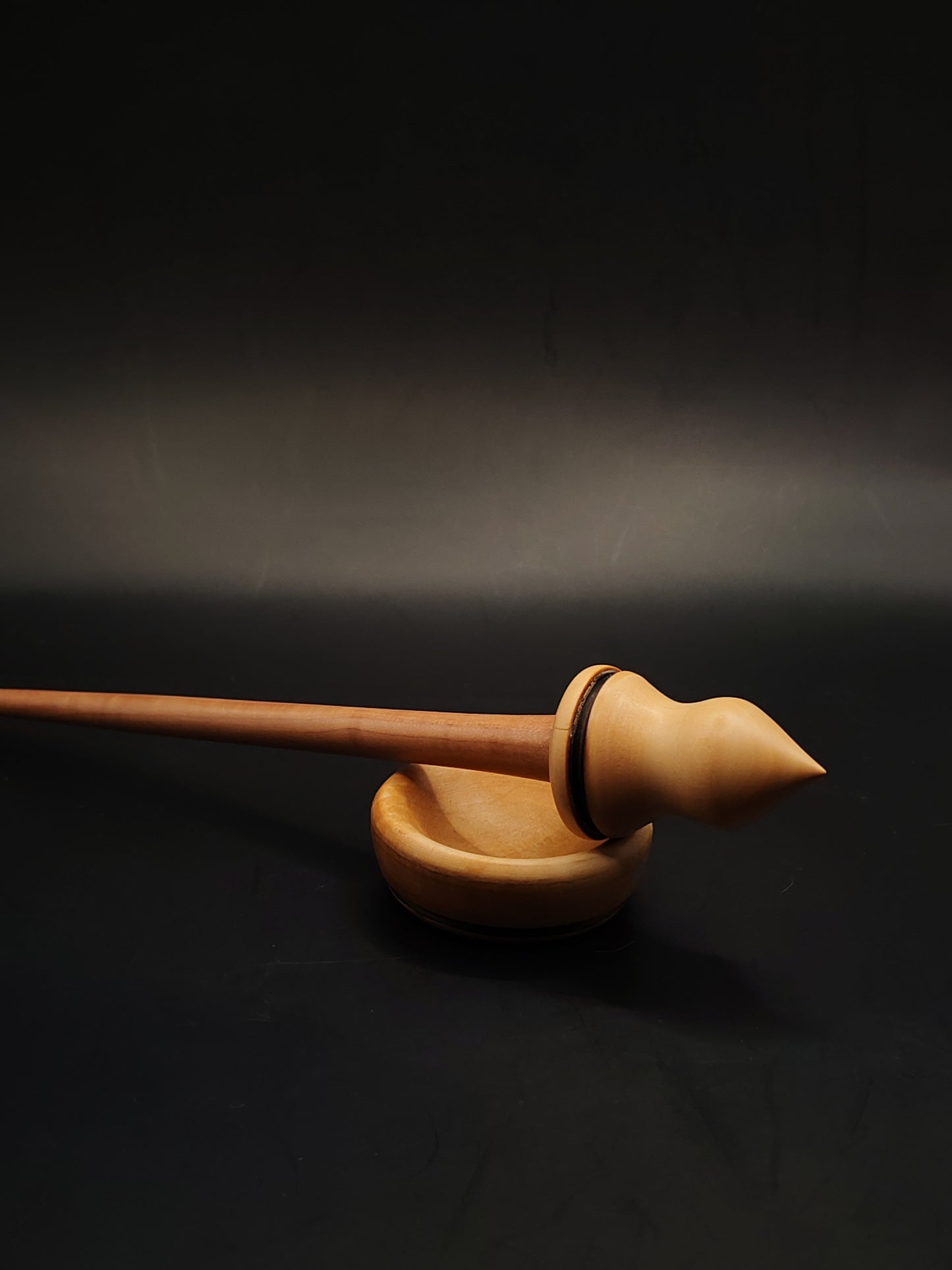 Support Spindle – Plum Shaft & Pear Whorl (25 cm / 23 g) with Pear Bowl | Handmade Yarn Spinning Tool