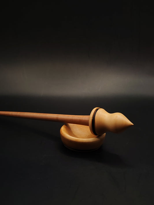 Support Spindle – Plum Shaft & Pear Whorl (25 cm / 23 g) with Pear Bowl | Handmade Yarn Spinning Tool