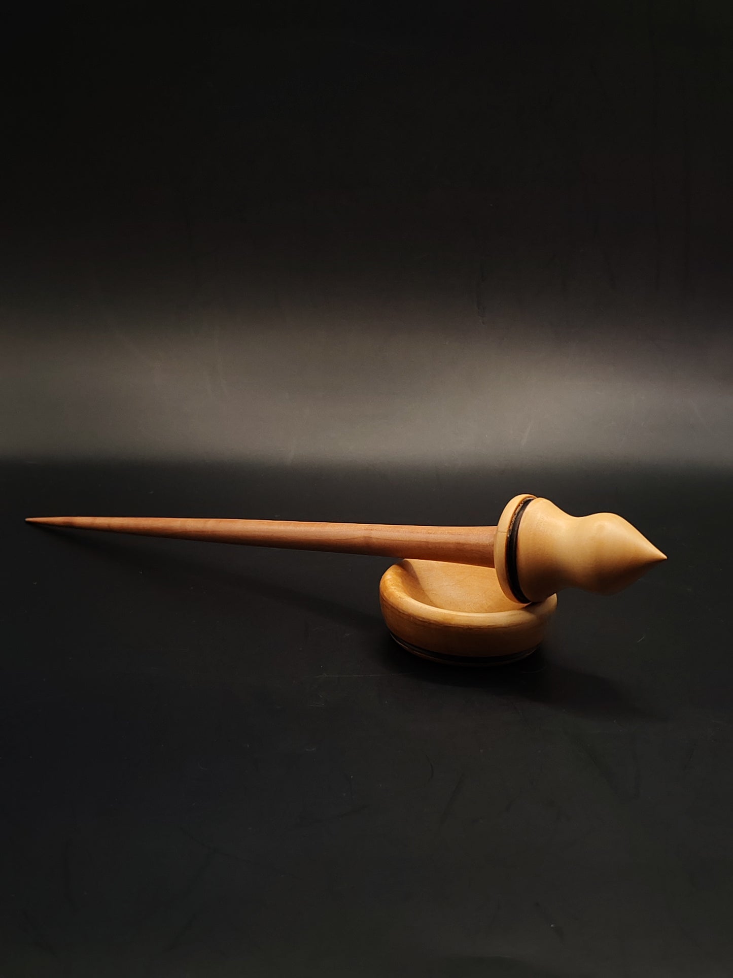 Support Spindle – Plum Shaft & Pear Whorl (25 cm / 23 g) with Pear Bowl | Handmade Yarn Spinning Tool