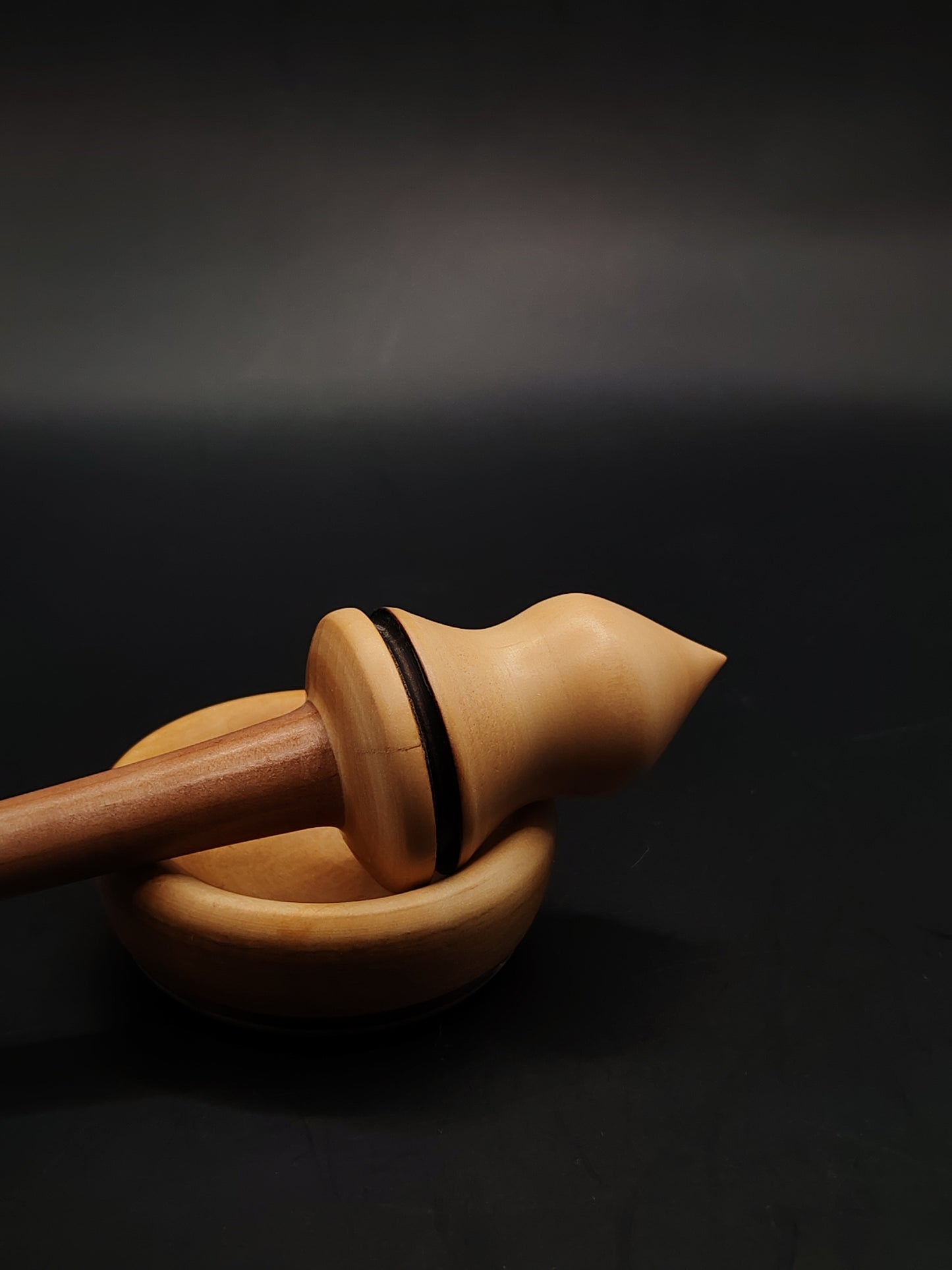 Support Spindle – Plum Shaft & Pear Whorl (25 cm / 23 g) with Pear Bowl | Handmade Yarn Spinning Tool