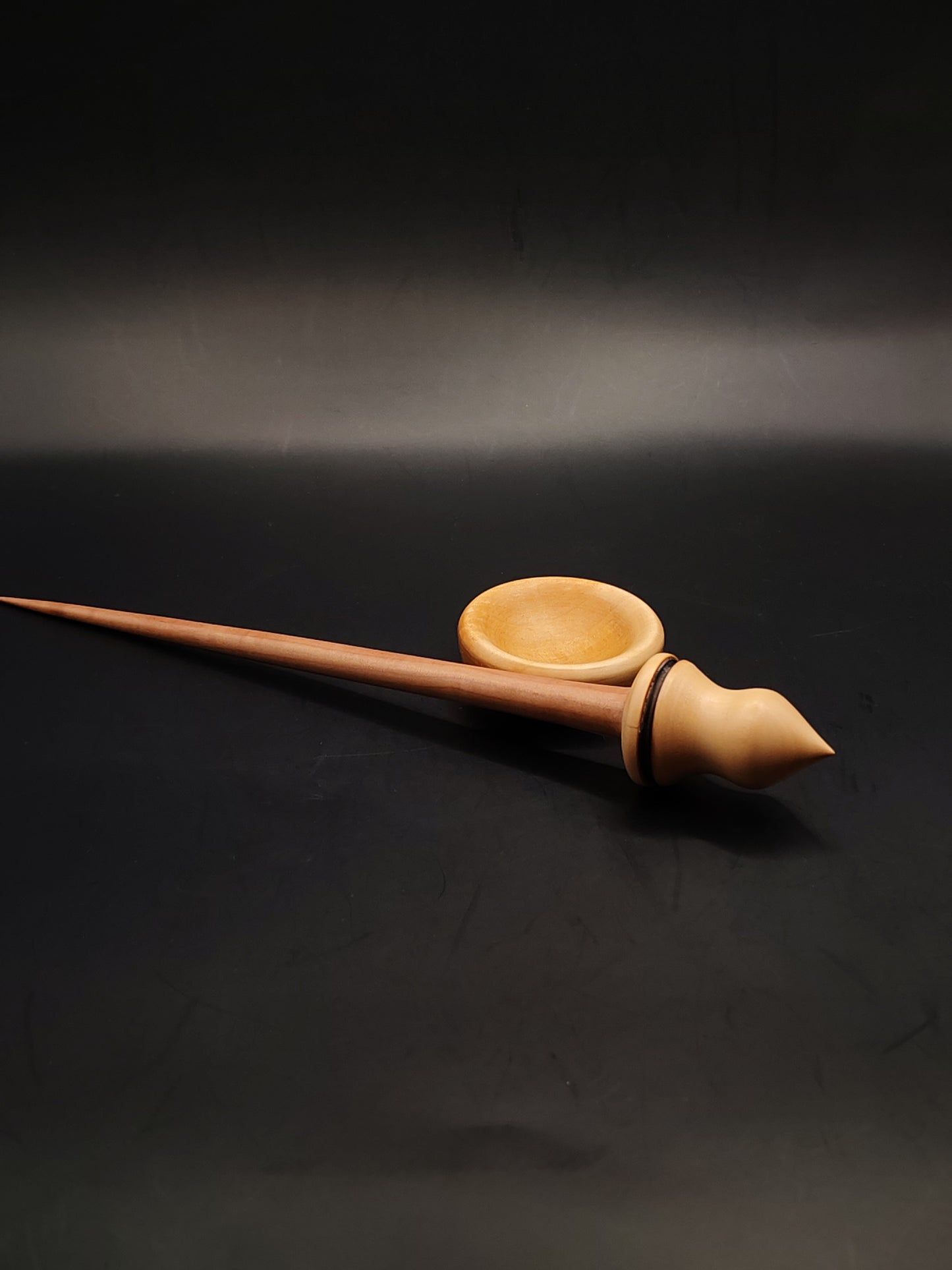 Support Spindle – Plum Shaft & Pear Whorl (25 cm / 23 g) with Pear Bowl | Handmade Yarn Spinning Tool