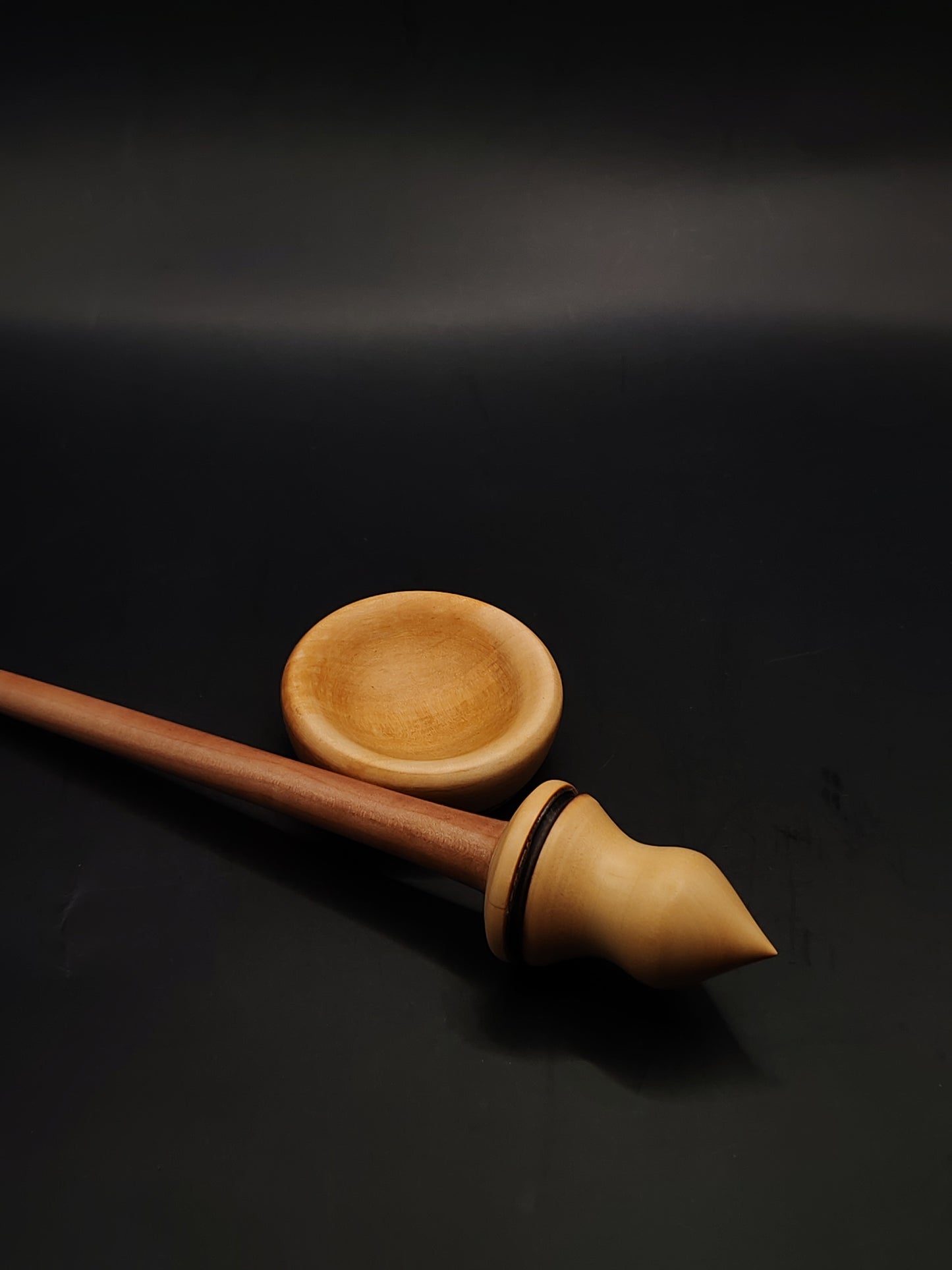 Support Spindle – Plum Shaft & Pear Whorl (25 cm / 23 g) with Pear Bowl | Handmade Yarn Spinning Tool
