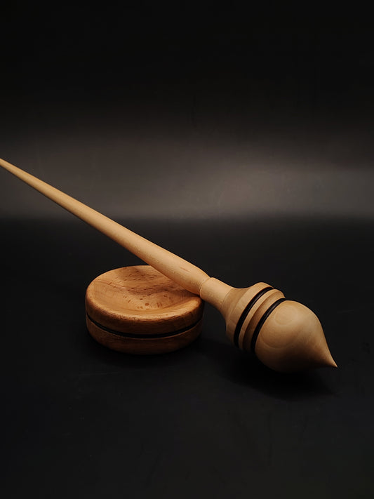 Support Spindle – Apple Shaft & Chestnut Whorl (26.5 cm / 34 g) with Beech Support Bowl | Kravelli