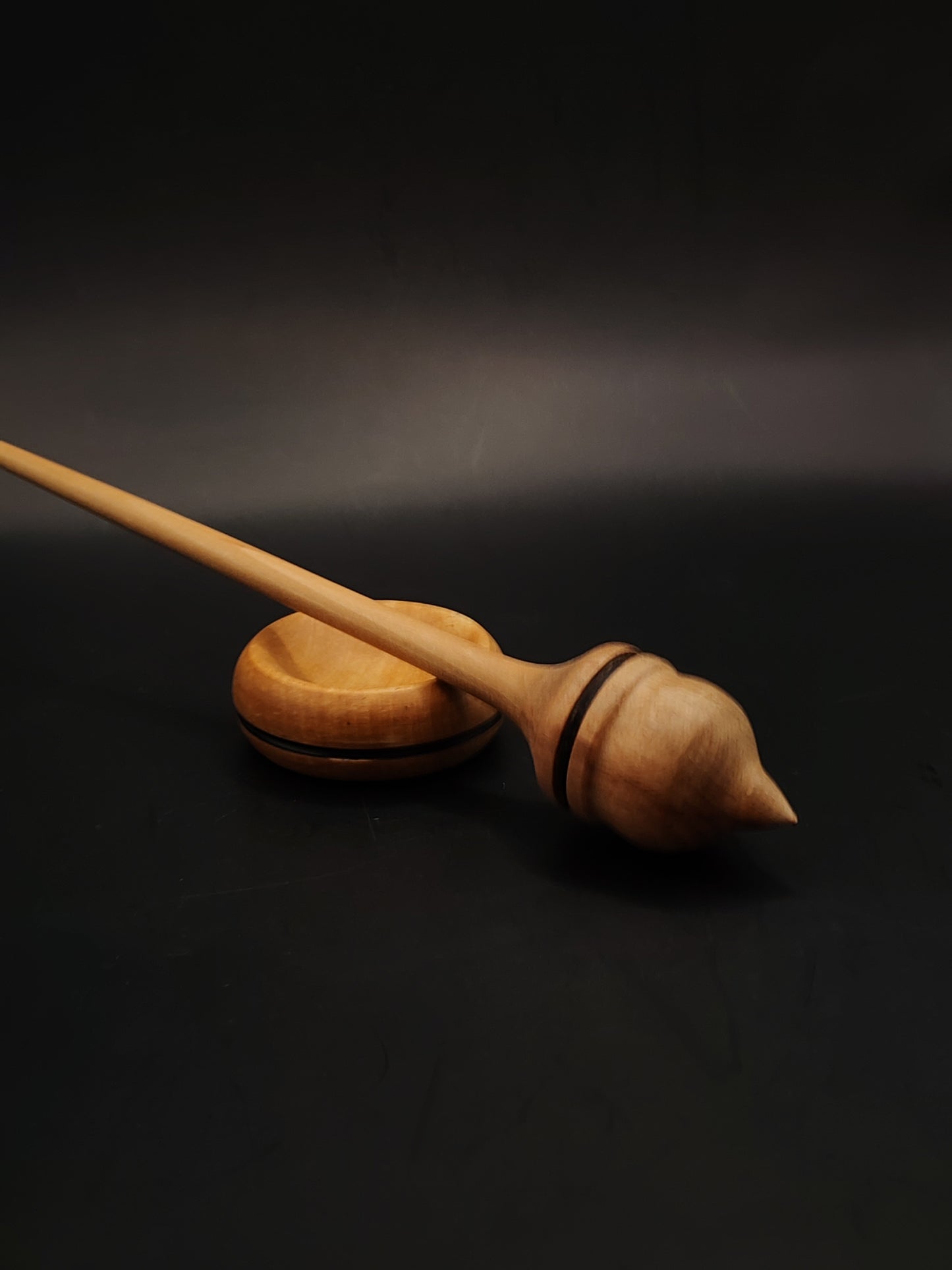 Support Spindle Set – Apple Shaft & Beech Whorl (25.5 cm / 20 g) + Pear Bowl | Handcrafted Yarn Spinning Tool by Kravelli