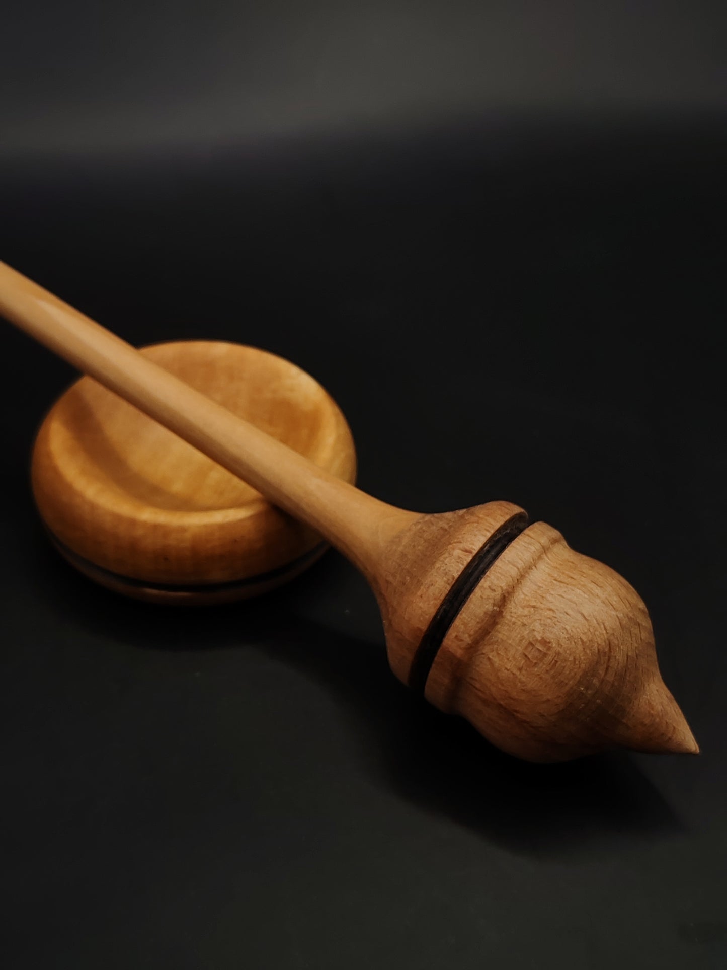 Support Spindle Set – Apple Shaft & Beech Whorl (25.5 cm / 20 g) + Pear Bowl | Handcrafted Yarn Spinning Tool by Kravelli