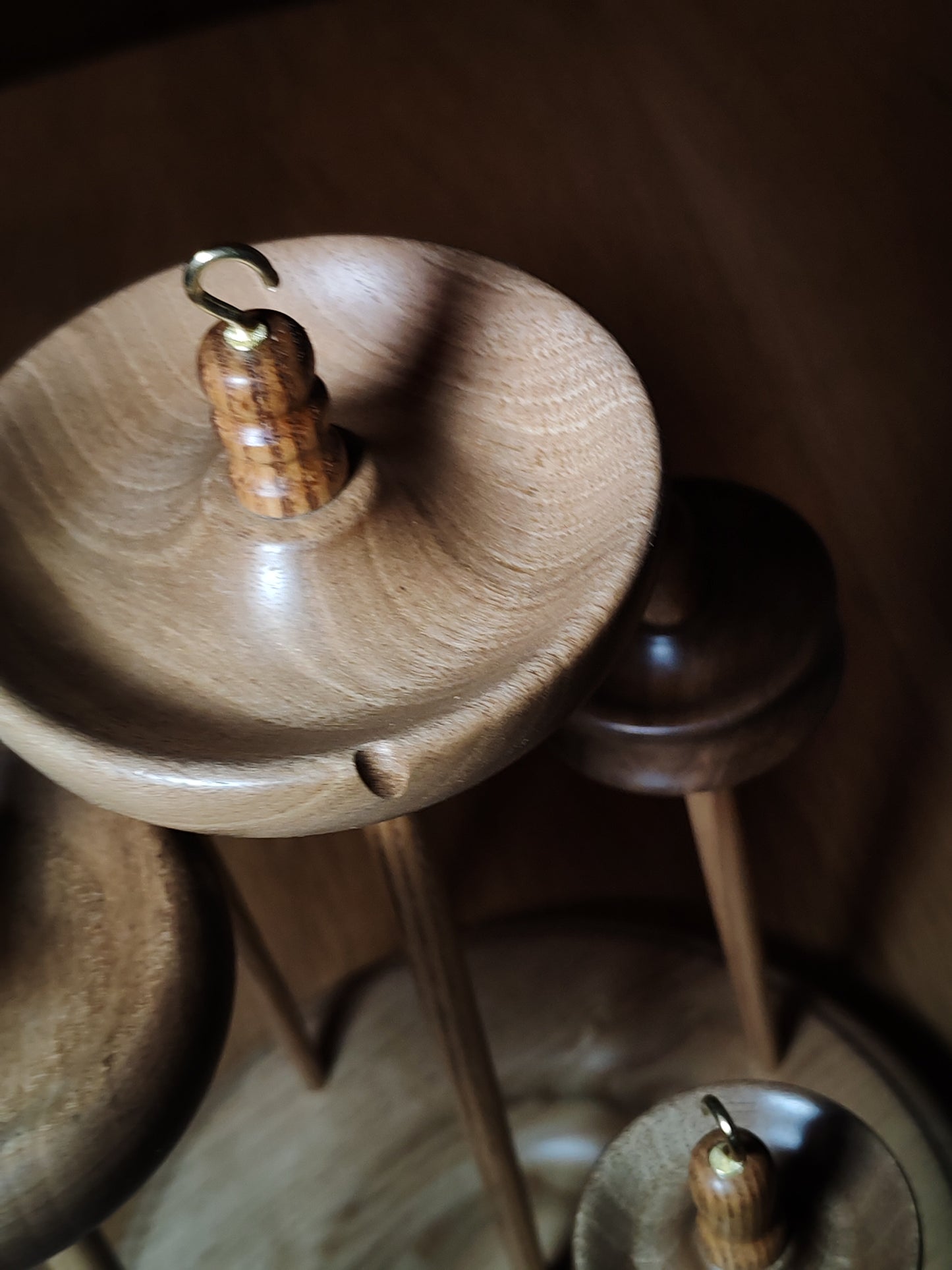 Chestnut & Walnut Drop Spindle Set – 5 Handcrafted Spindles + Matching Stand | Full Weight Range | Organic Wax Finish | by Kravelli