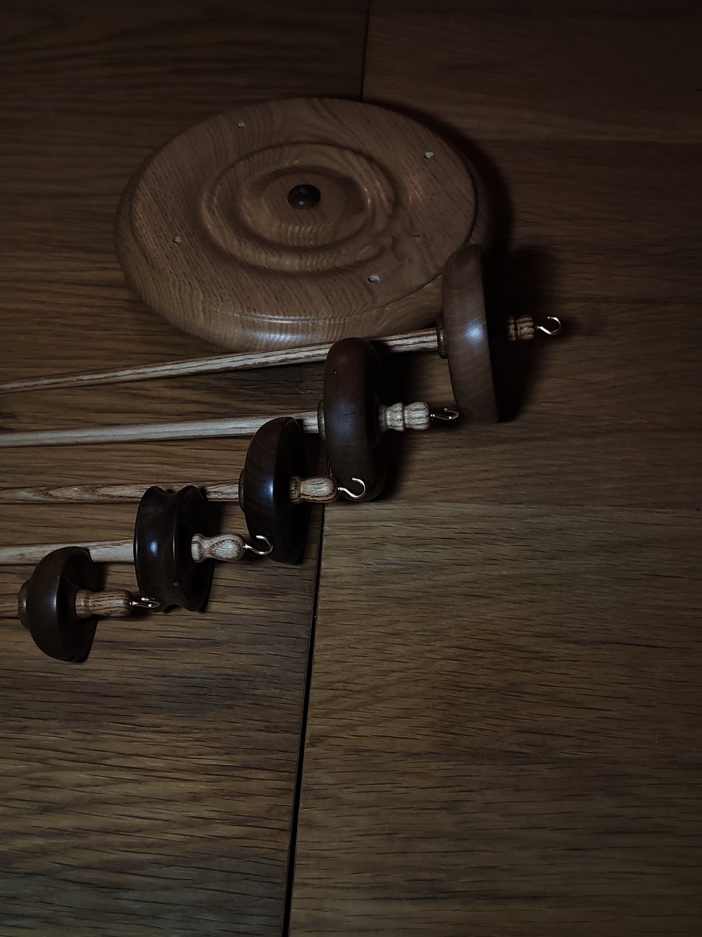 Chestnut & Walnut Drop Spindle Set – 5 Handcrafted Spindles + Matching Stand | Full Weight Range | Organic Wax Finish | by Kravelli