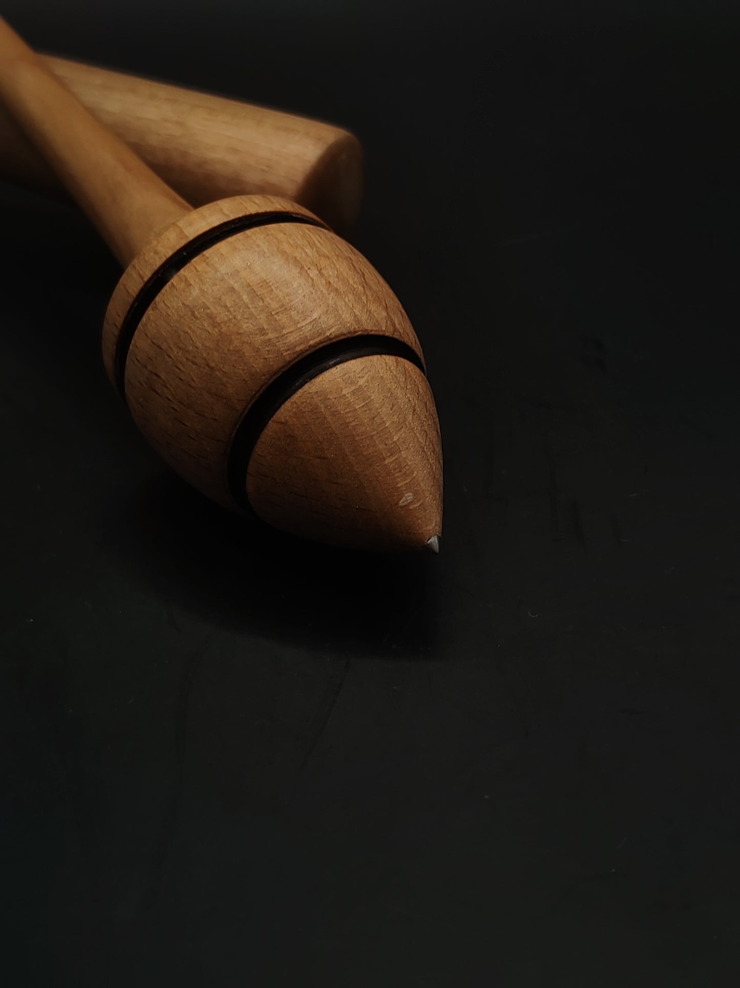 Support Spindle Set: Plum Shaft & Beech Whorl (25.5 cm / 10.03 in, 25 g / 0.88 oz) with Walnut & Oak Lap Support Bowl – Metal-Tipped Whorl