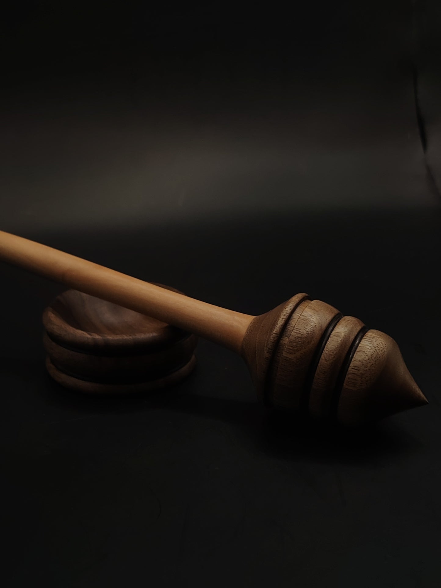 Support Spindle Set: Walnut Whorl & Pear Shaft (27 cm / 10.62 in, 48 g / 1.69 oz) with Walnut Support Bowl