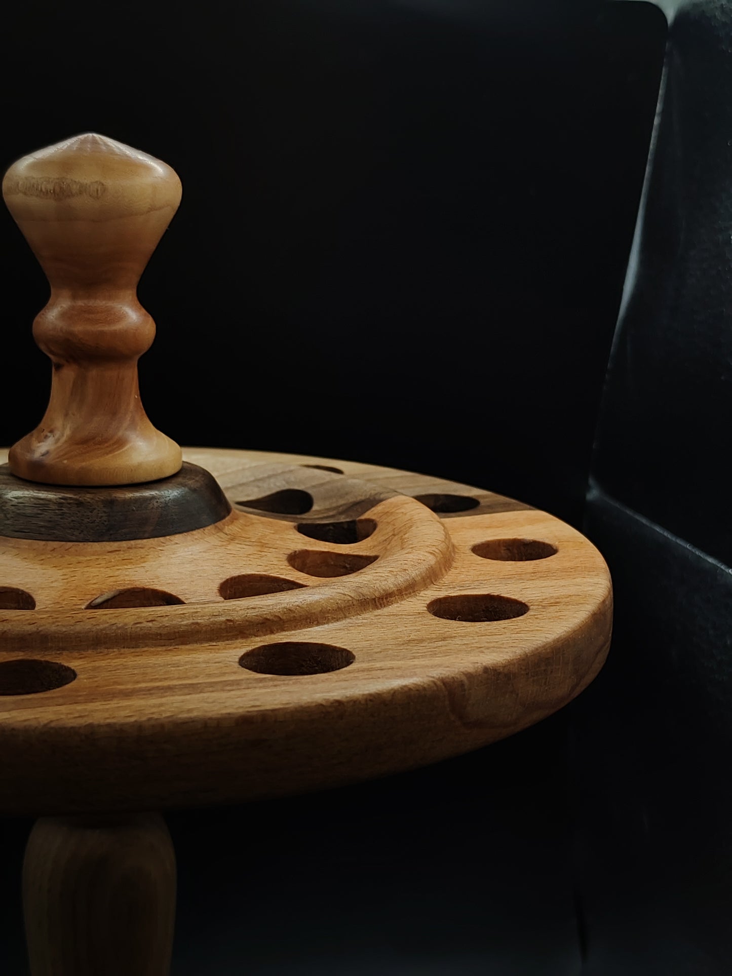 24-Spindle Stand – Non-Rotating Display for Drop & Support Spindles | Beech, Chestnut, Walnut & Elm Wood | Handcrafted by Kravelli