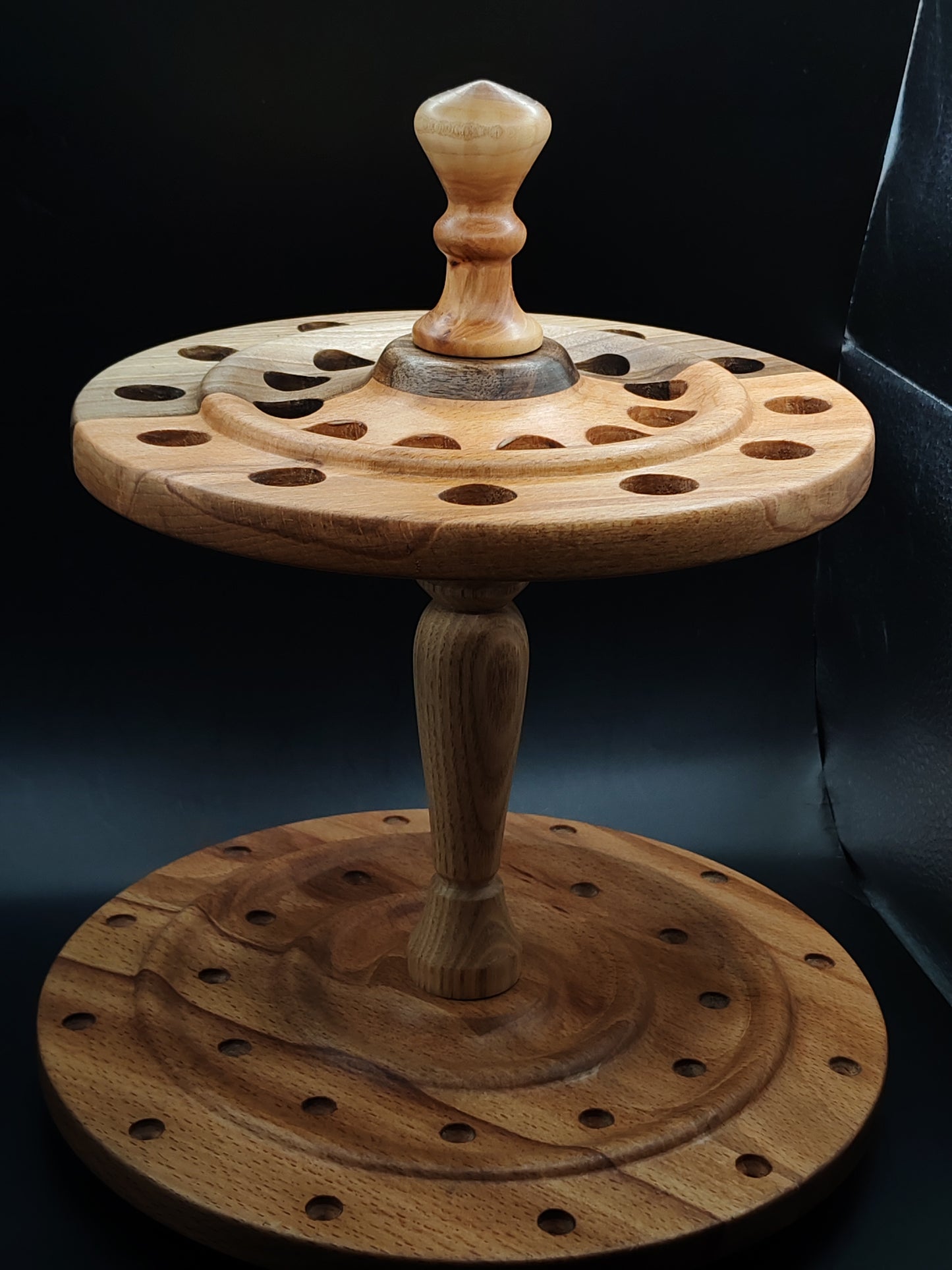 24-Spindle Stand – Non-Rotating Display for Drop & Support Spindles | Beech, Chestnut, Walnut & Elm Wood | Handcrafted by Kravelli