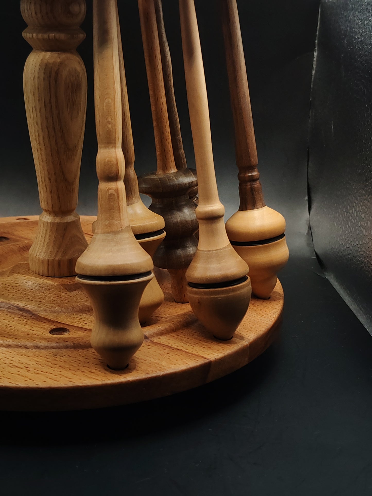 24-Spindle Stand – Non-Rotating Display for Drop & Support Spindles | Beech, Chestnut, Walnut & Elm Wood | Handcrafted by Kravelli