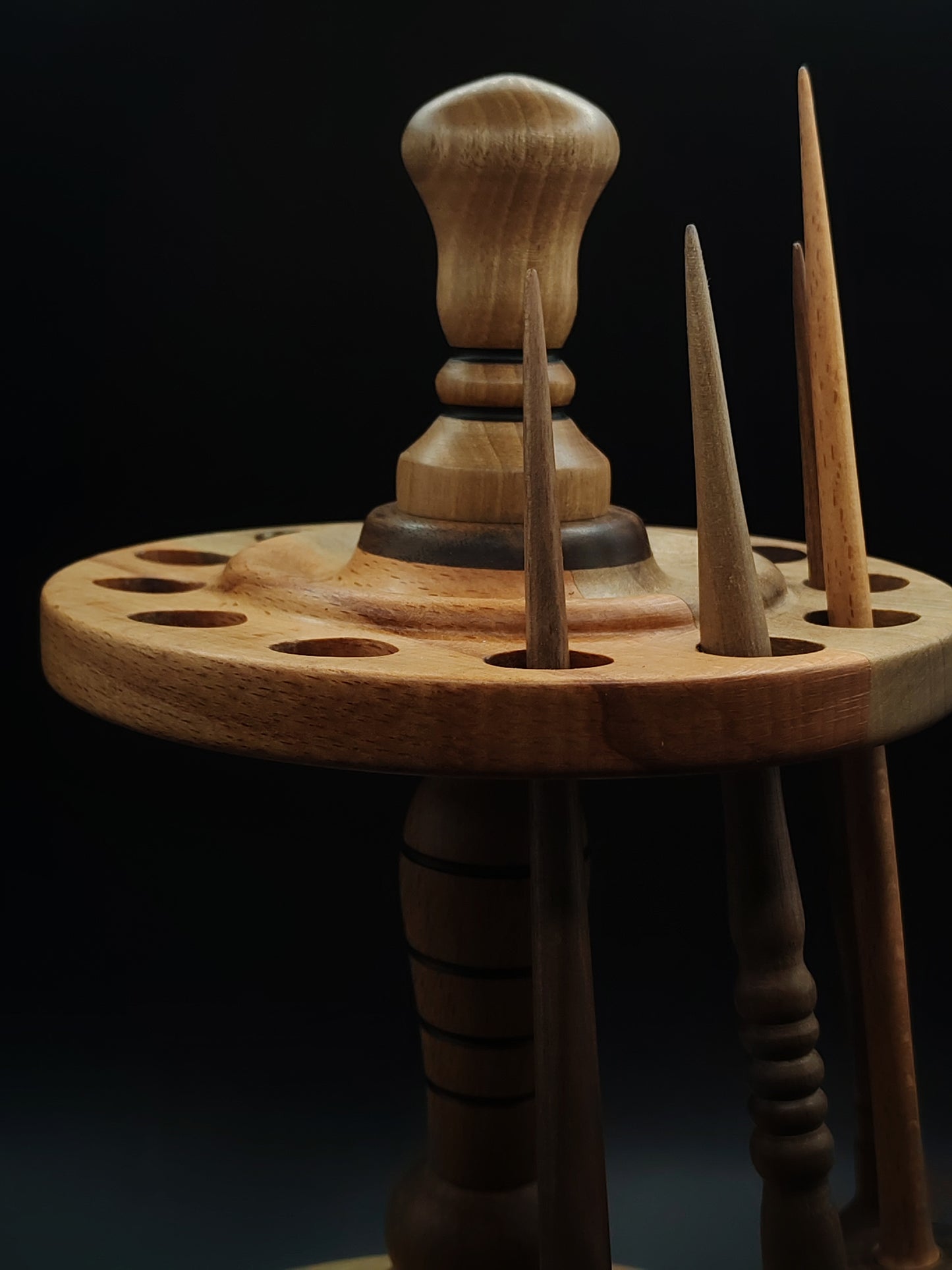 12-Spindle Stand – Non-Rotating Display Rack for Drop & Support Spindles | Chestnut, Beech & Walnut Wood | Handcrafted by Kravelli