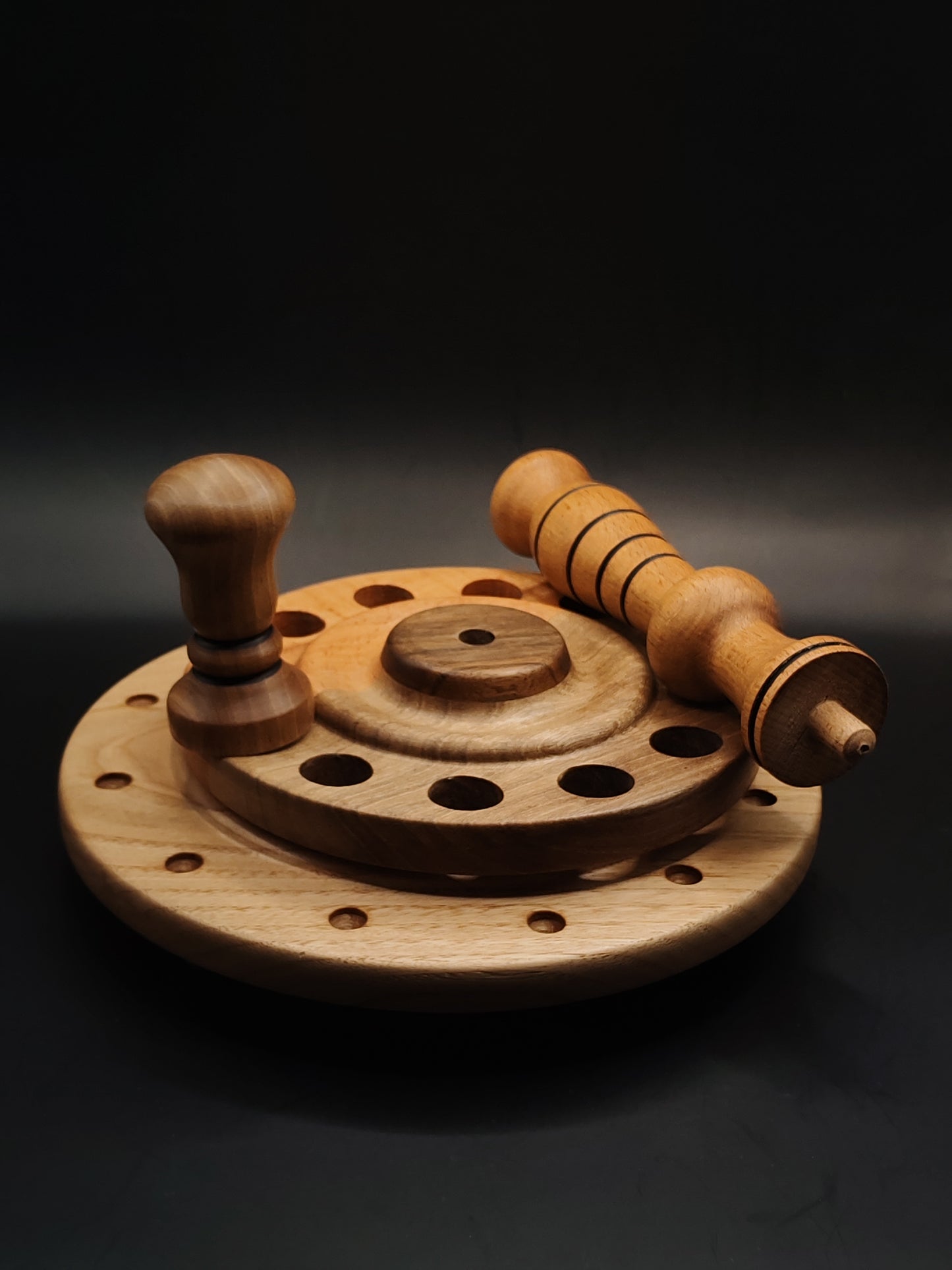 12-Spindle Stand – Non-Rotating Display Rack for Drop & Support Spindles | Chestnut, Beech & Walnut Wood | Handcrafted by Kravelli