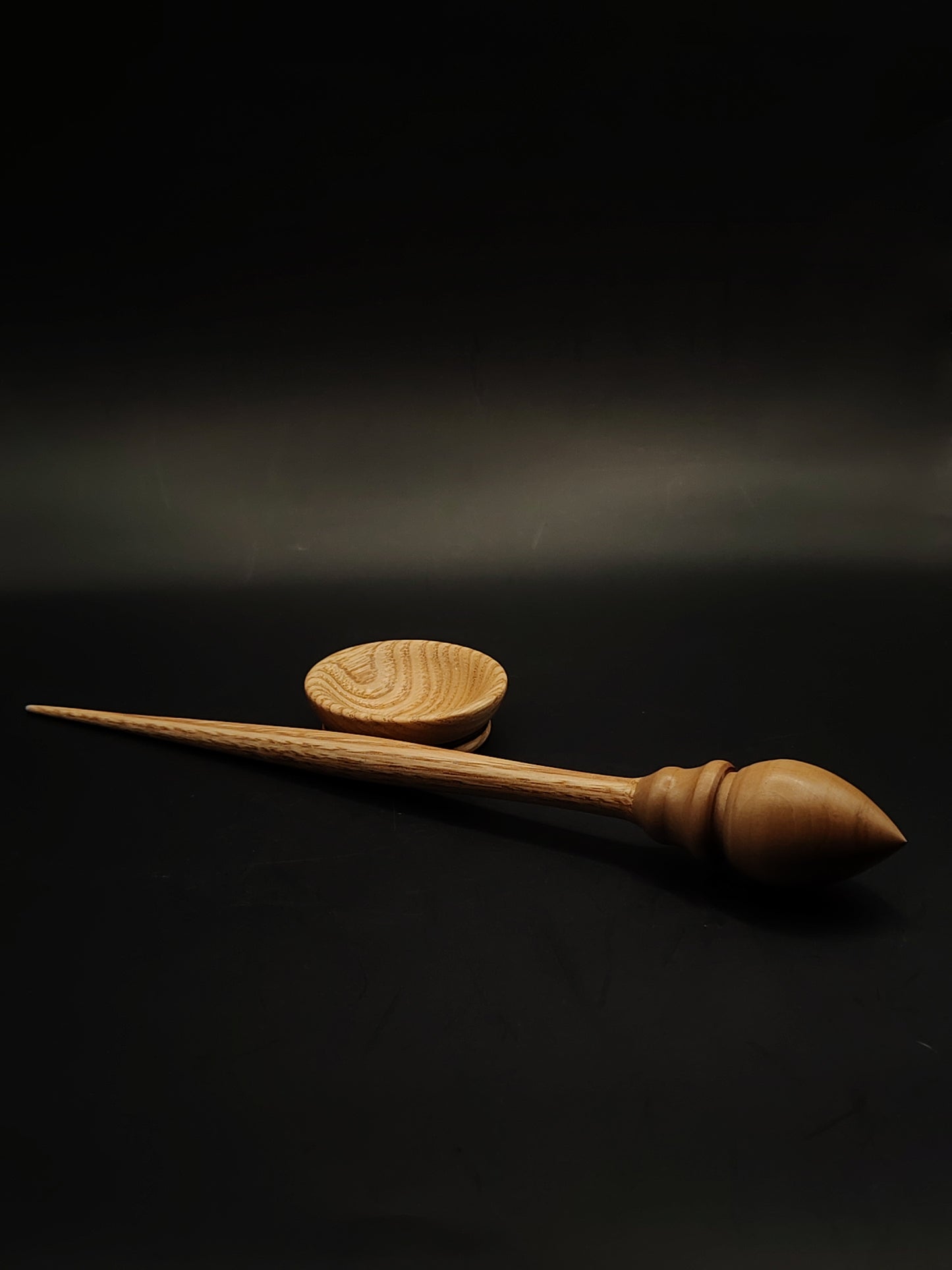 Support Spindle – Walnut Whorl & Chestnut Shaft (26.5 cm, 26 g) with Chestnut Bowl | Handcrafted for Yarn Spinning | Kravelli