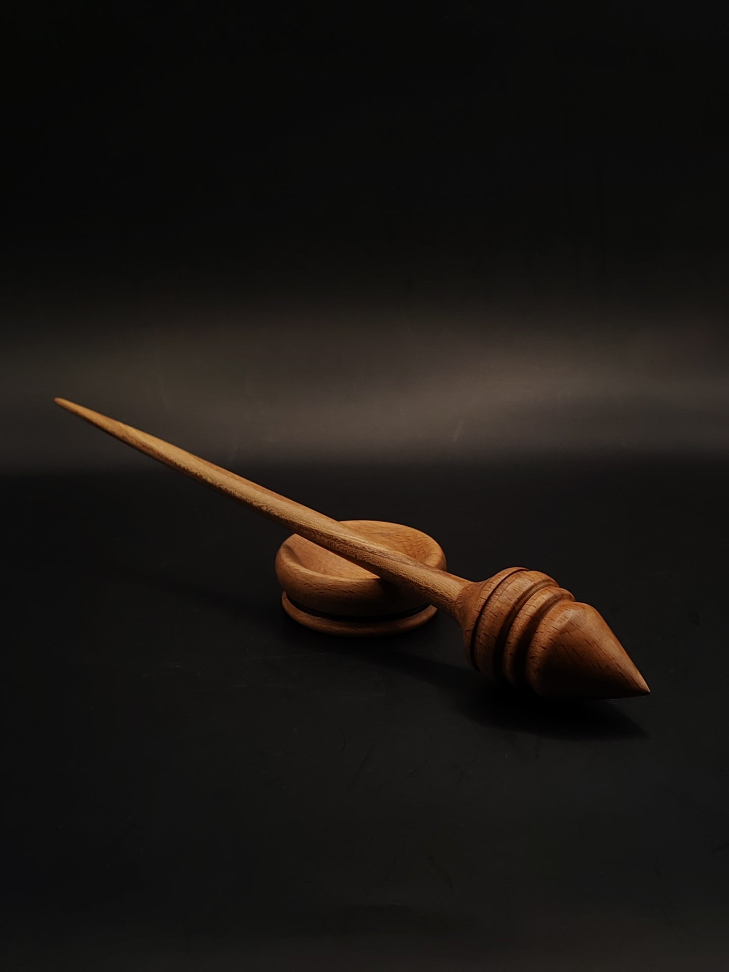 Support Spindle – Beech Whorl & Red Chestnut Shaft (26 cm, 27 g) with Beech Bowl | Wooden Yarn Spinner | Kravelli