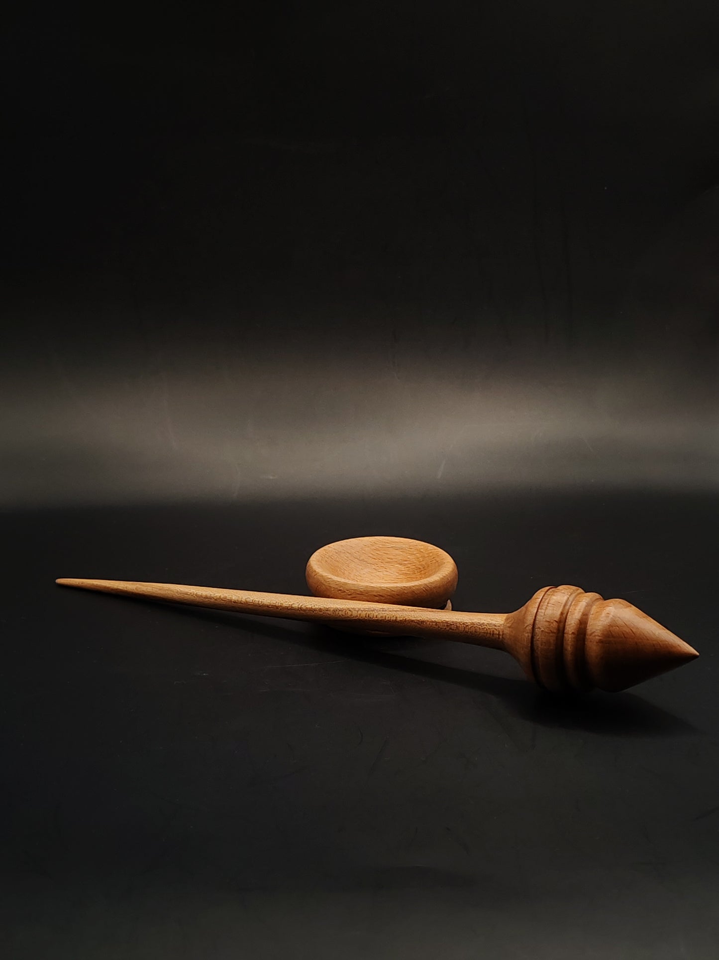 Support Spindle – Beech Whorl & Red Chestnut Shaft (26 cm, 27 g) with Beech Bowl | Wooden Yarn Spinner | Kravelli