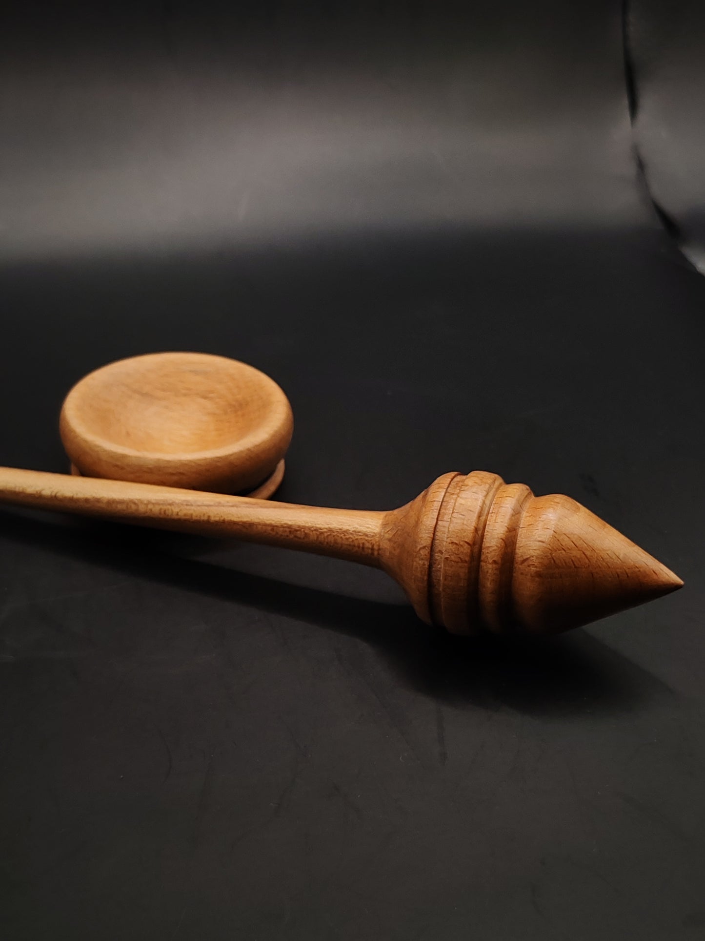 Support Spindle – Beech Whorl & Red Chestnut Shaft (26 cm, 27 g) with Beech Bowl | Wooden Yarn Spinner | Kravelli