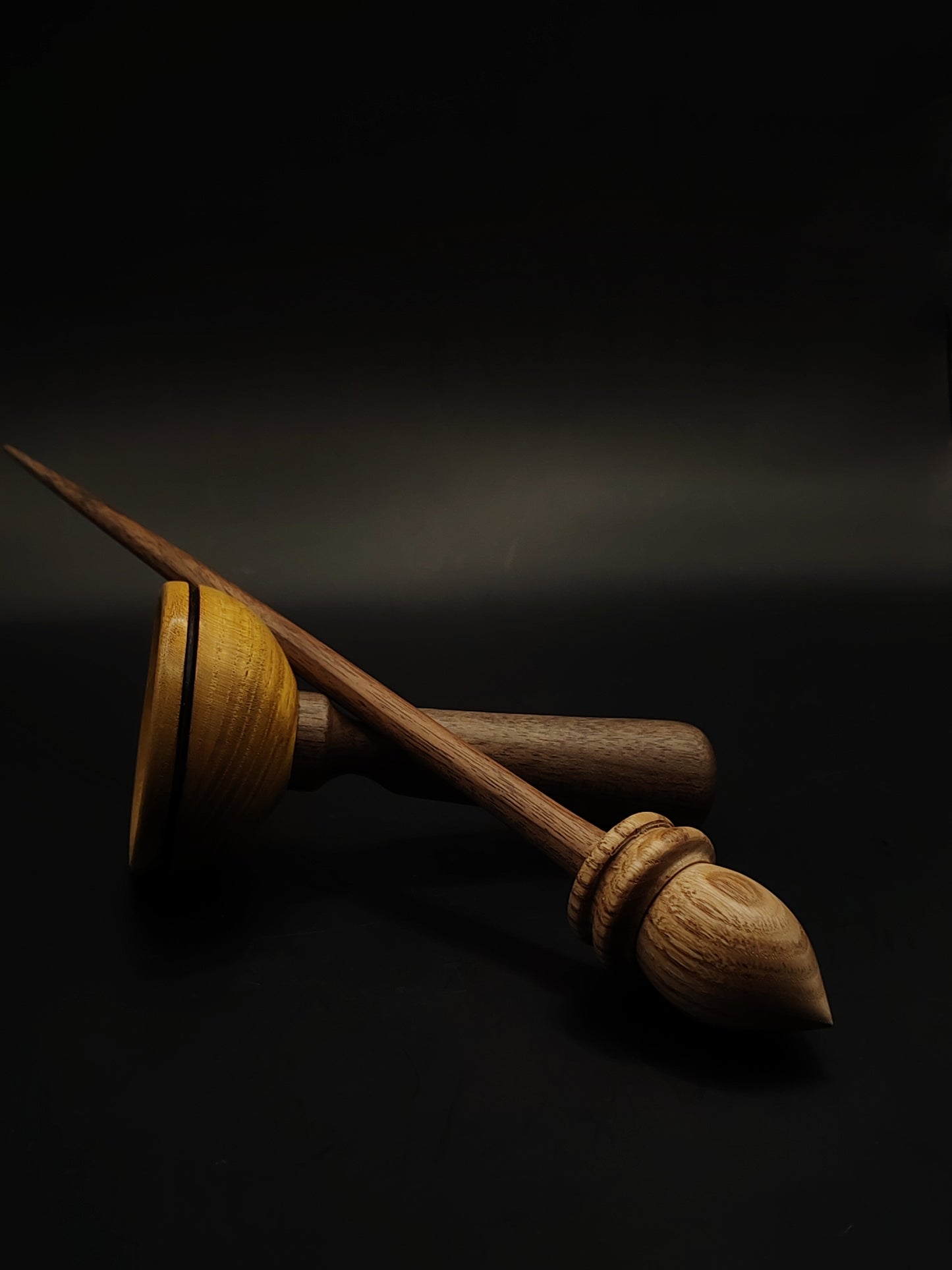 Support Spindle – Chestnut Whorl & Walnut Shaft (27.5 cm, 24 g) with Walnut & Mulberry Lap Bowl | Handcrafted for Yarn Spinning | Kravelli