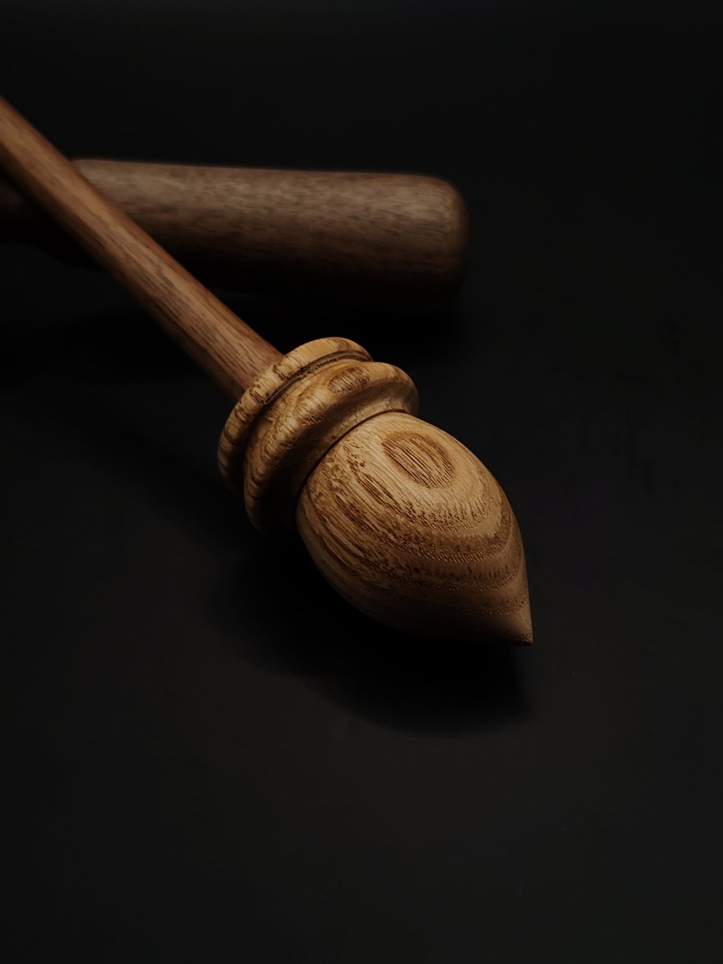 Support Spindle – Chestnut Whorl & Walnut Shaft (27.5 cm, 24 g) with Walnut & Mulberry Lap Bowl | Handcrafted for Yarn Spinning | Kravelli