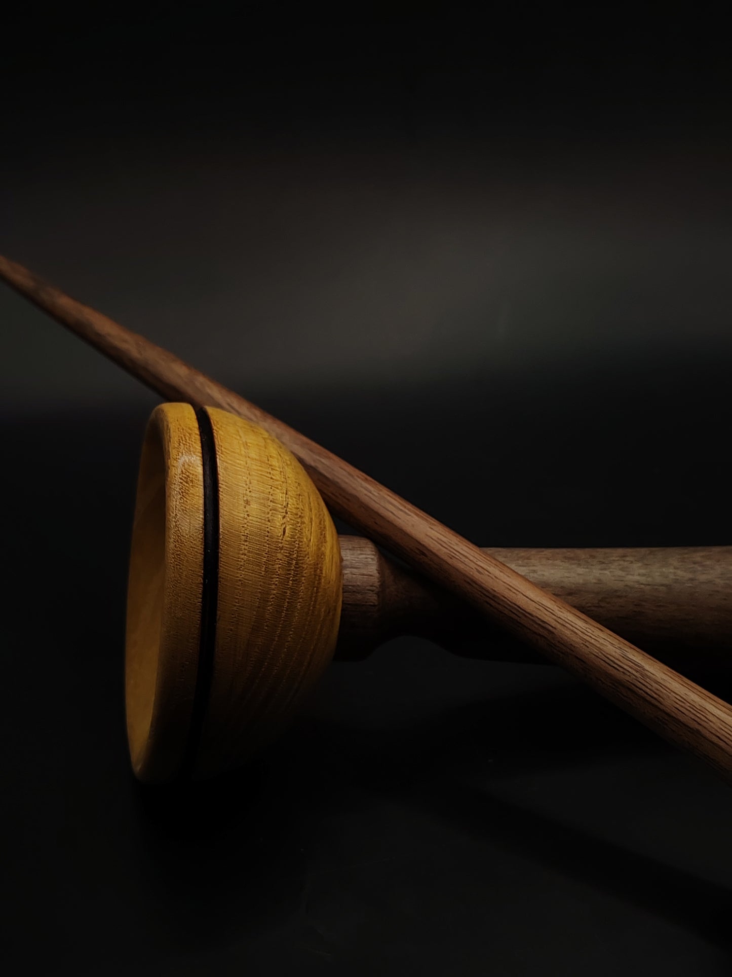 Support Spindle – Chestnut Whorl & Walnut Shaft (27.5 cm, 24 g) with Walnut & Mulberry Lap Bowl | Handcrafted for Yarn Spinning | Kravelli