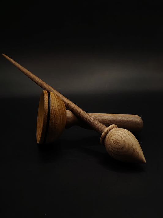 Support Spindle – Walnut Shaft & Chestnut Whorl (27 cm, 23 g) with Mulberry & Walnut Lap Bowl | Wooden Spinning Tool | Kravelli