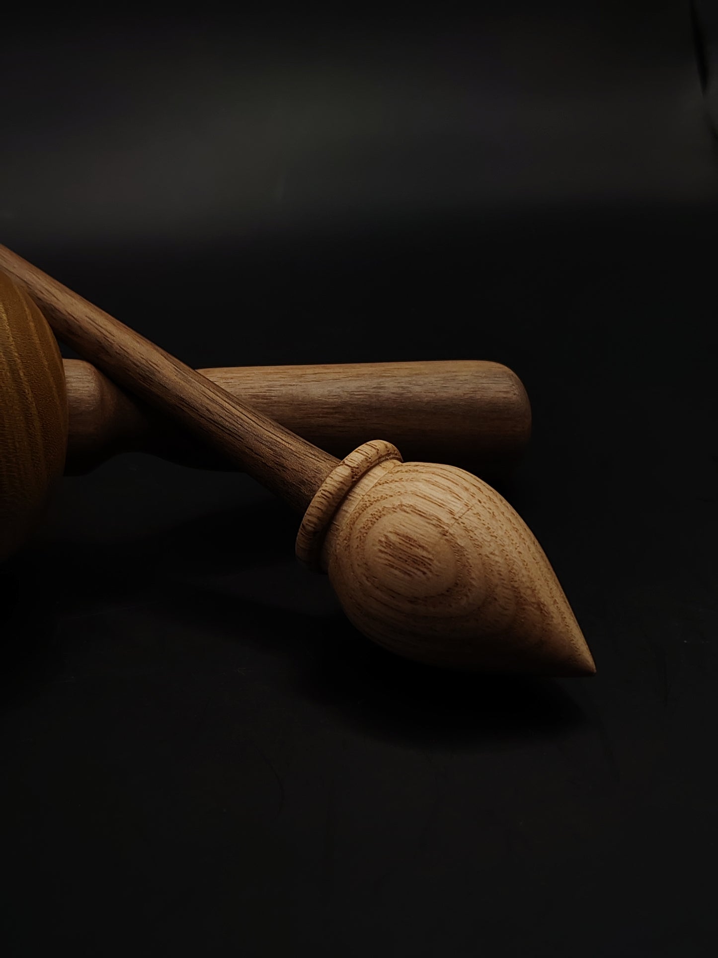 Support Spindle – Walnut Shaft & Chestnut Whorl (27 cm, 23 g) with Mulberry & Walnut Lap Bowl | Wooden Spinning Tool | Kravelli