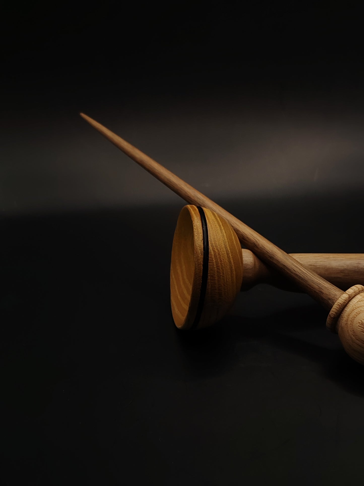 Support Spindle – Walnut Shaft & Chestnut Whorl (27 cm, 23 g) with Mulberry & Walnut Lap Bowl | Wooden Spinning Tool | Kravelli