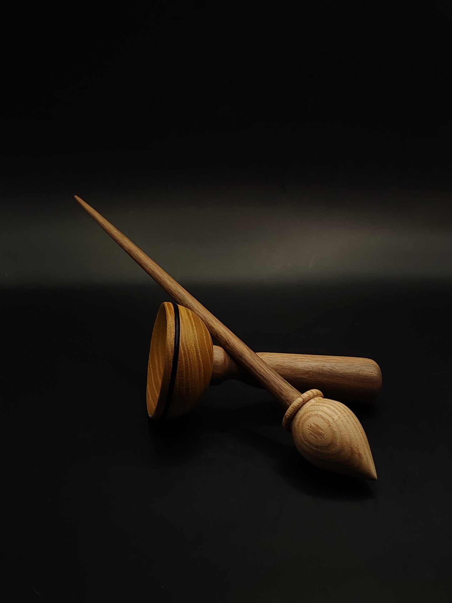 Support Spindle – Walnut Shaft & Chestnut Whorl (27 cm, 23 g) with Mulberry & Walnut Lap Bowl | Wooden Spinning Tool | Kravelli
