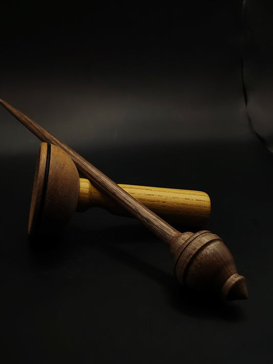 Support Spindle – All Walnut Wood (27 cm, 28 g) with Beech & Mulberry Lap Support Bowl | Handmade Yarn Spinning Tool | Kravelli