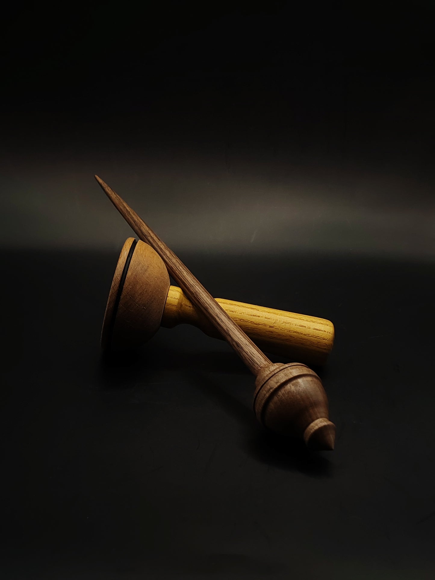 Support Spindle – All Walnut Wood (27 cm, 28 g) with Beech & Mulberry Lap Support Bowl | Handmade Yarn Spinning Tool | Kravelli