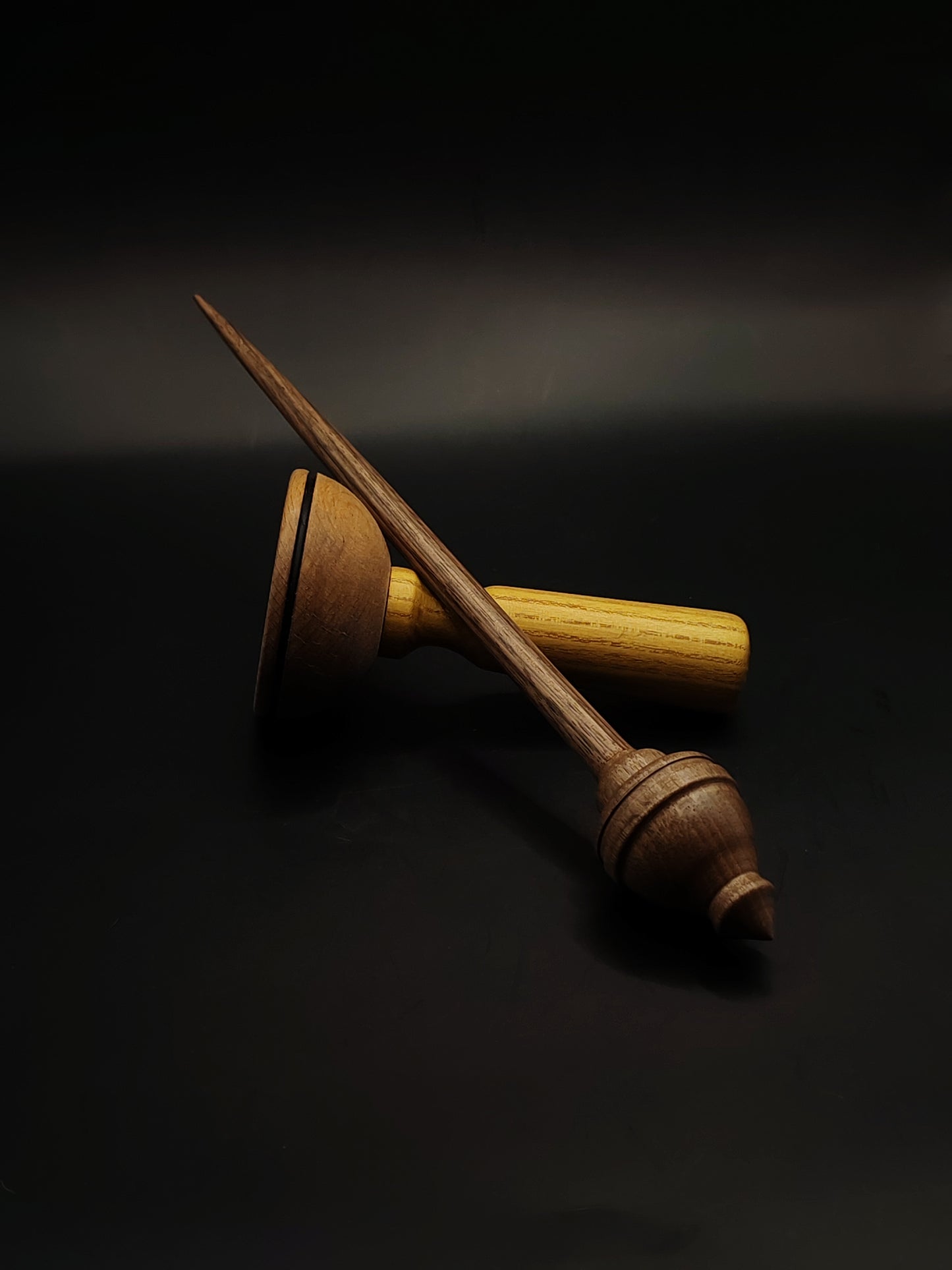 Support Spindle – All Walnut Wood (27 cm, 28 g) with Beech & Mulberry Lap Support Bowl | Handmade Yarn Spinning Tool | Kravelli